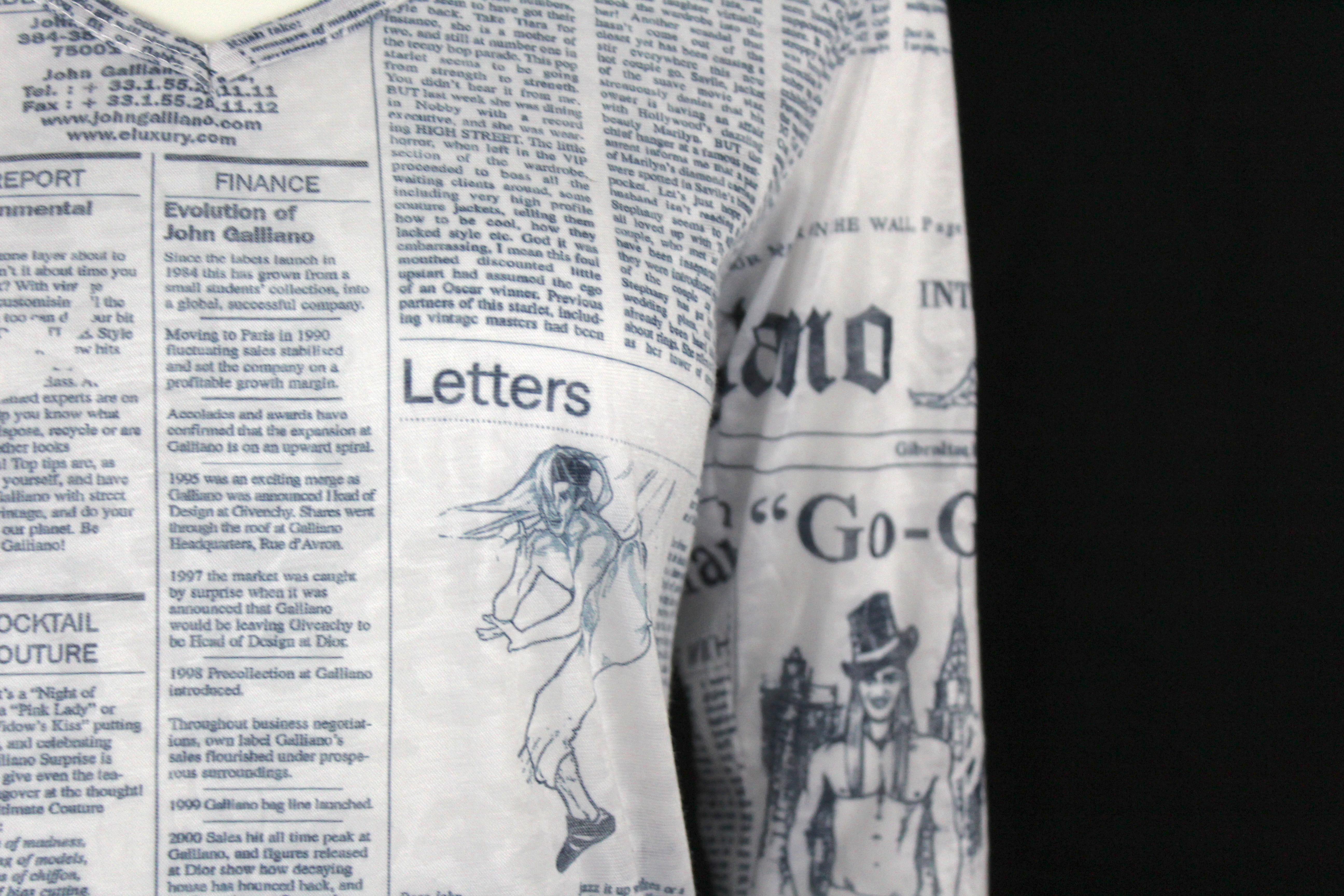 John Galliano Gazette Print Long Sleeve Shirt, c. 2011, Size M For Sale 5