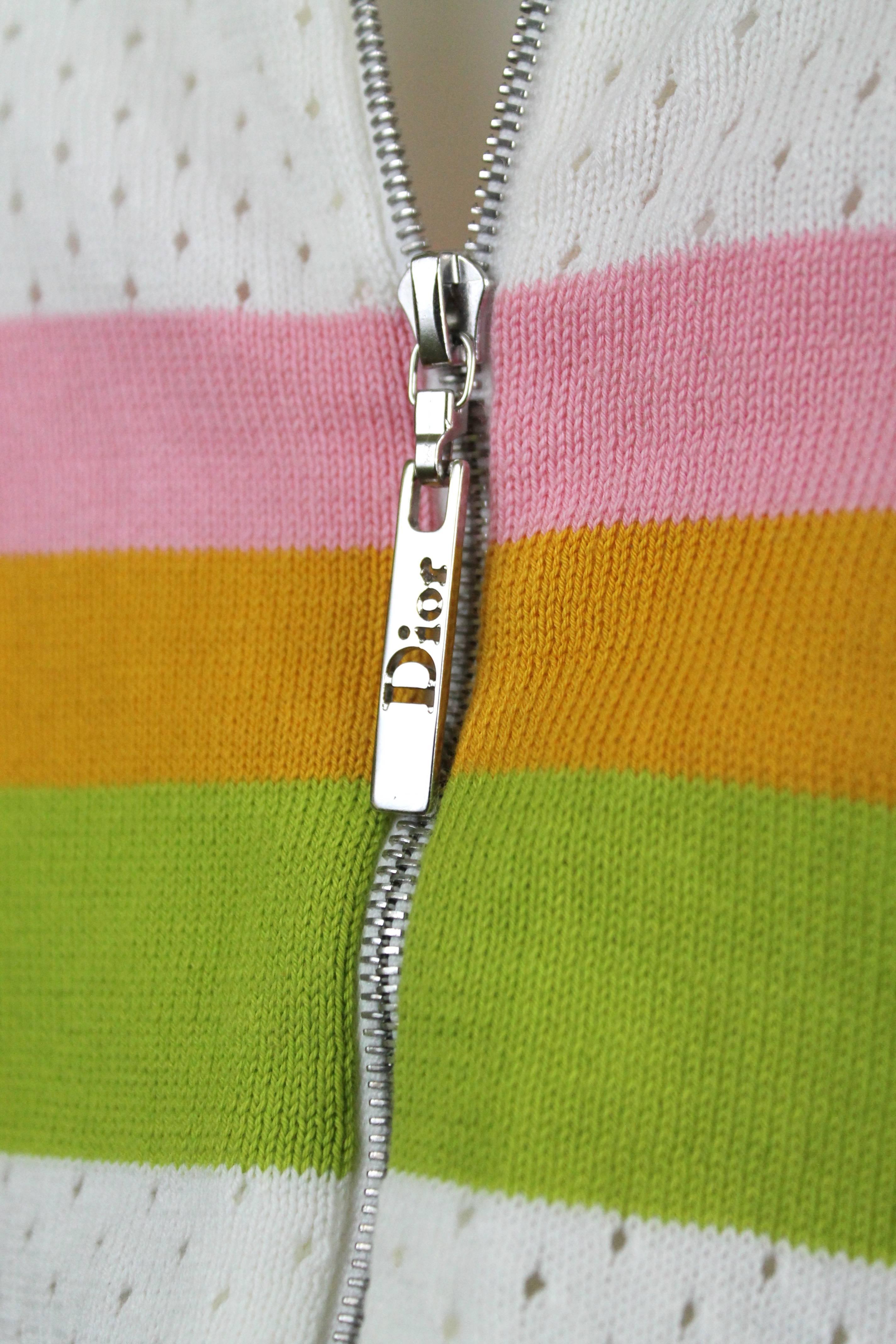 Gray Christian Dior Cream Zip-Up Cardigan with Logo,  S / S 2003, Size US 4 For Sale