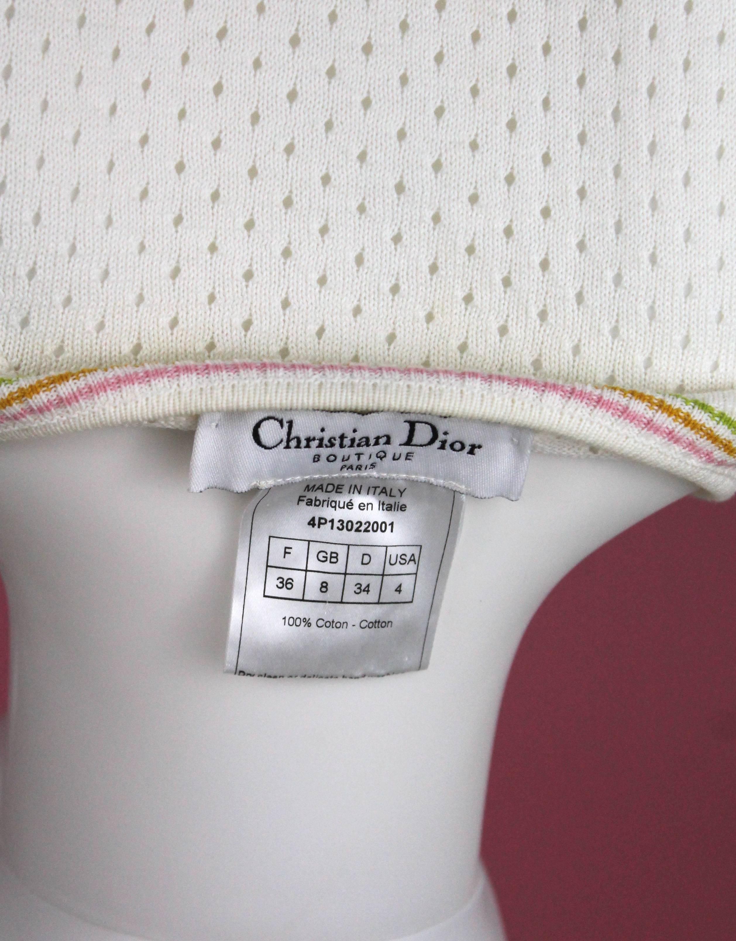 Christian Dior Cream Zip-Up Cardigan with Logo,  S / S 2003, Size US 4 For Sale 1