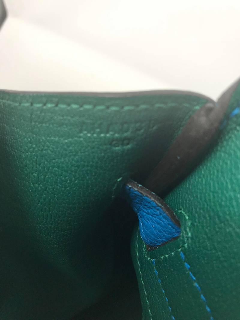 Hermes Birkin 30cm Blue Zanzibar and Green Malachite Bag For Sale 2