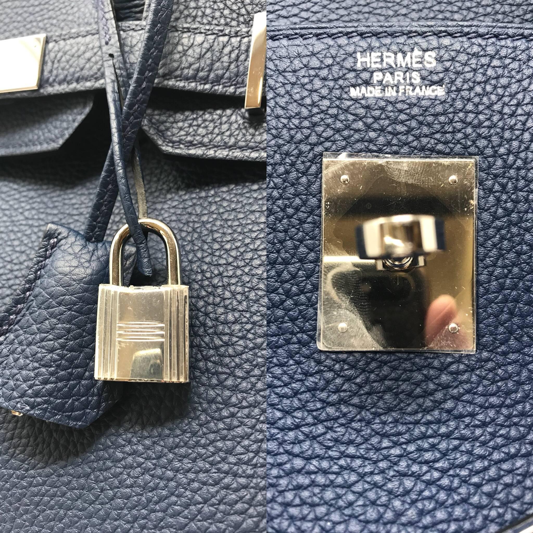 Hermes Birkin 30cm in Navy Blue with Palladium Hardware In Excellent Condition In Los Angeles, CA