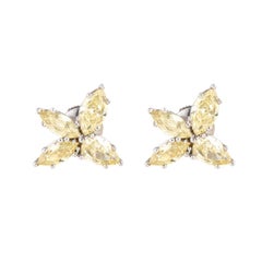 3.03 carats of Natural Fancy Yellow Diamonds Flower Earrings 18K White Gold