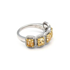 2.57 Carat Five-Stone Radiant Natural Diamond Ring with White Pave Diamonds
