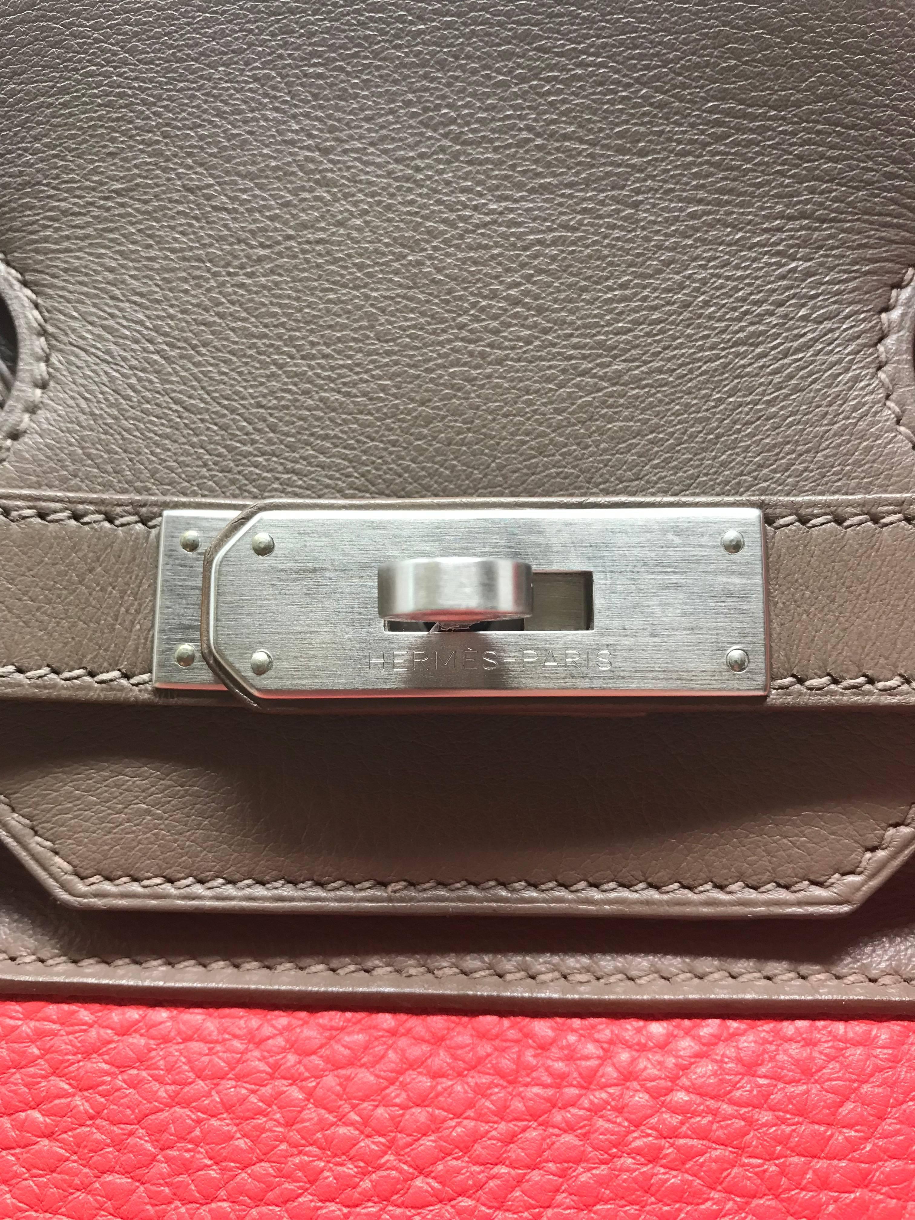 Hermes Birkin 35cm Tricolor Rose Jaipur, Argile and Etoupe For Sale 3