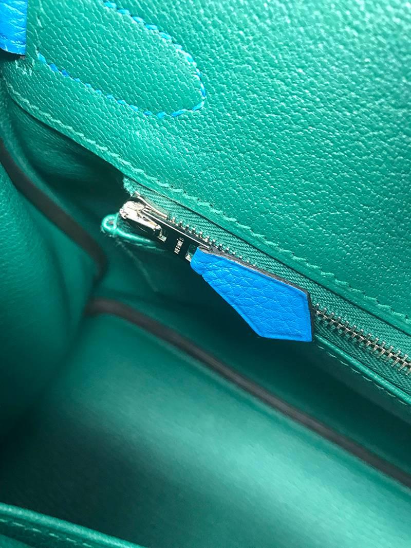 Hermes Birkin 30cm Blue Zanzibar and Green Malachite Bag For Sale 3