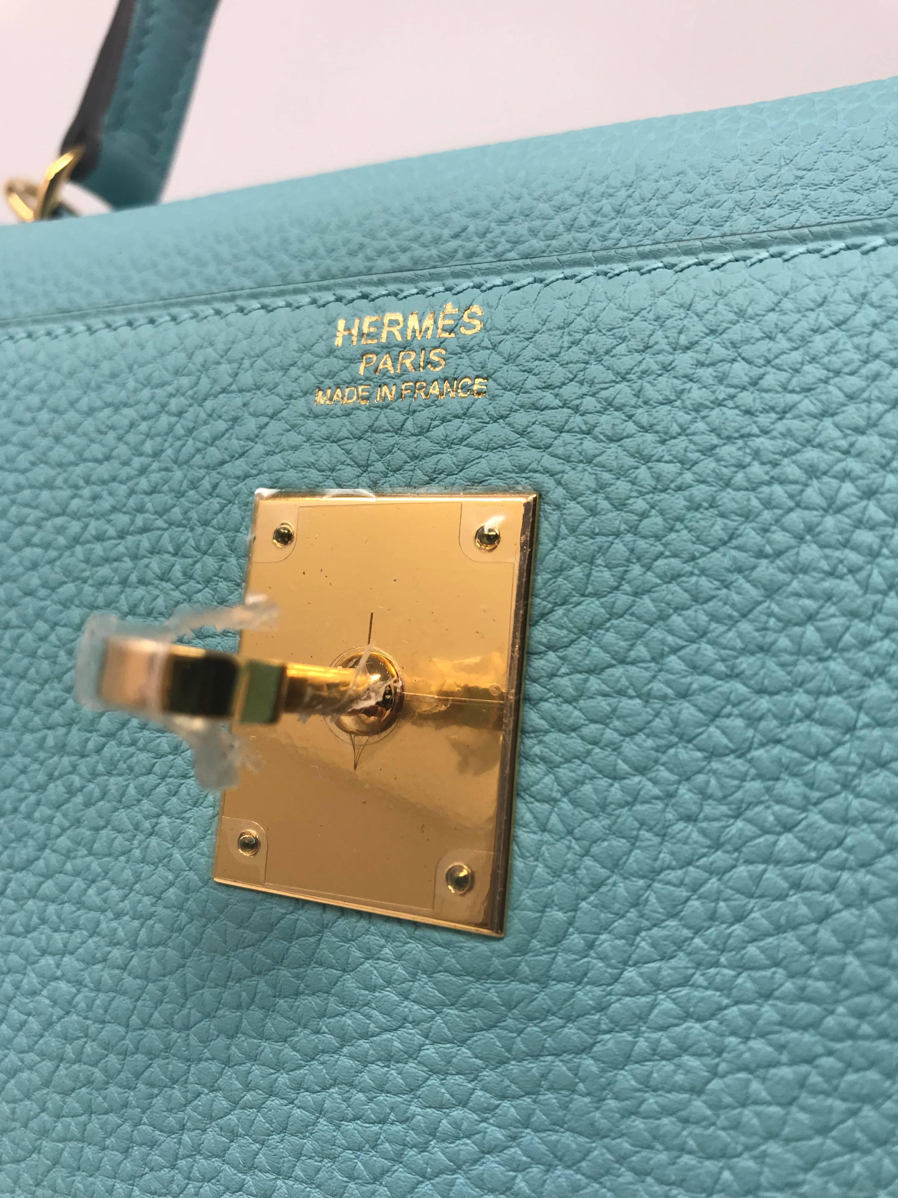 Hermes Kelly 32cm Blue Atoll Bag For Sale 3