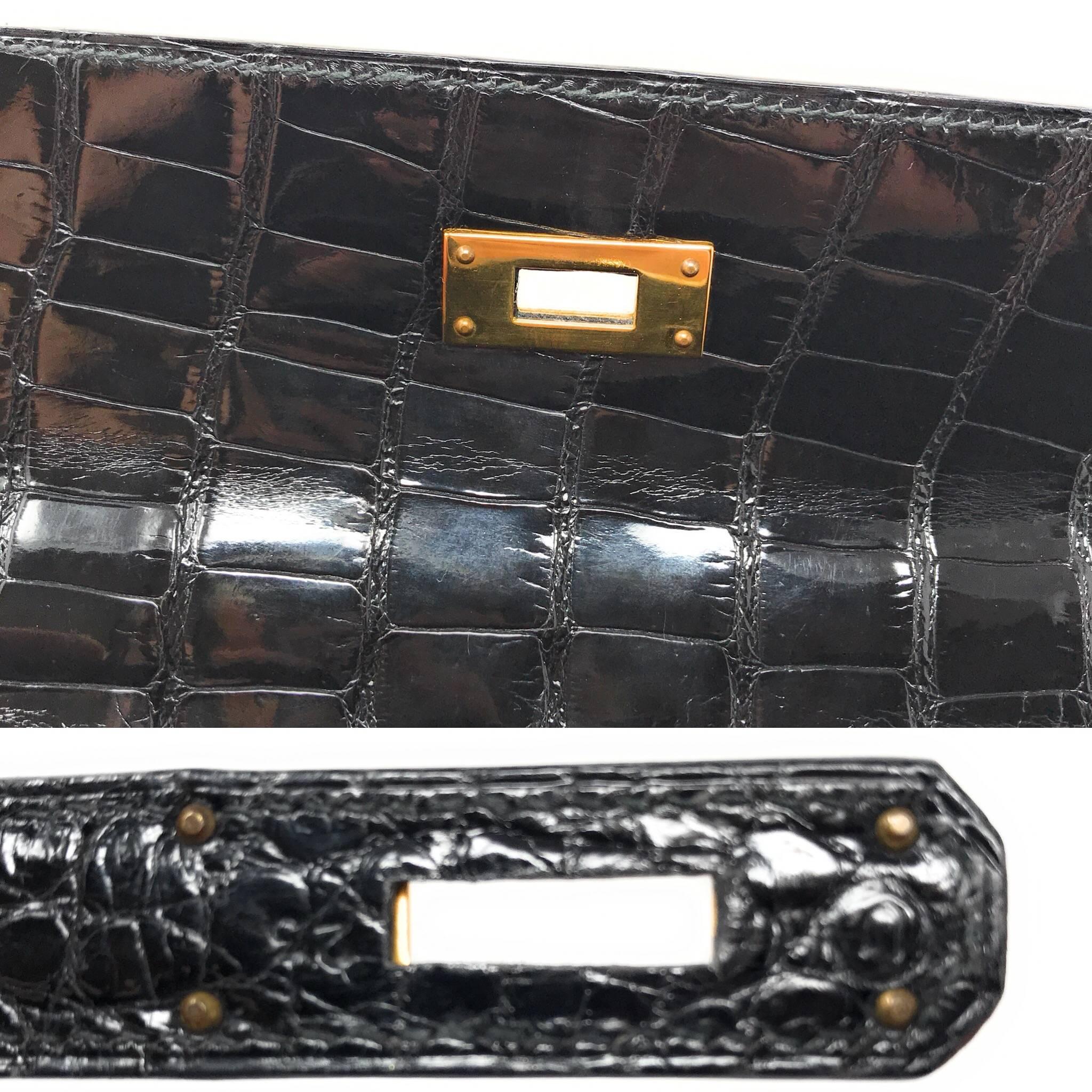 Hermes Kelly 28cm Black Shiny Alligator Bag 3
