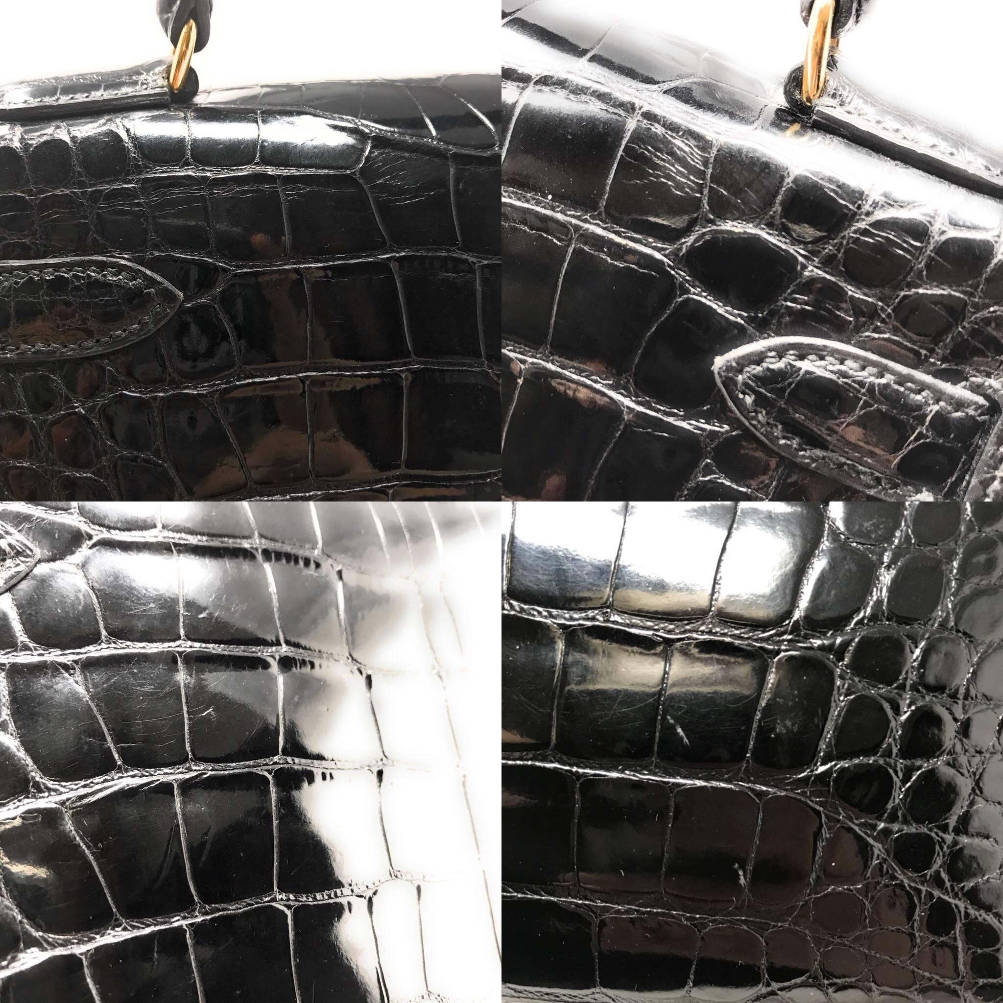 Hermes Kelly 28cm Black Shiny Alligator Bag 5