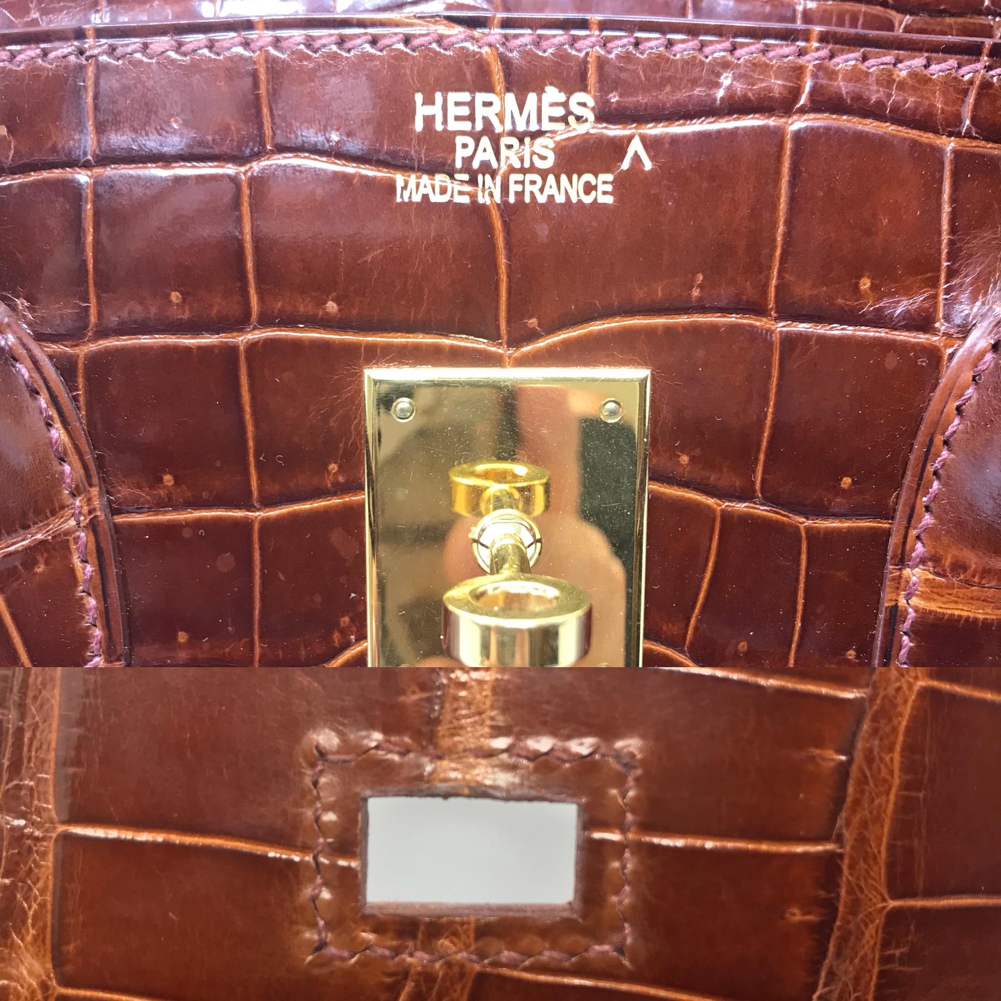 Hermes Birkin 35cm Brown Crocodile In Good Condition For Sale In Los Angeles, CA