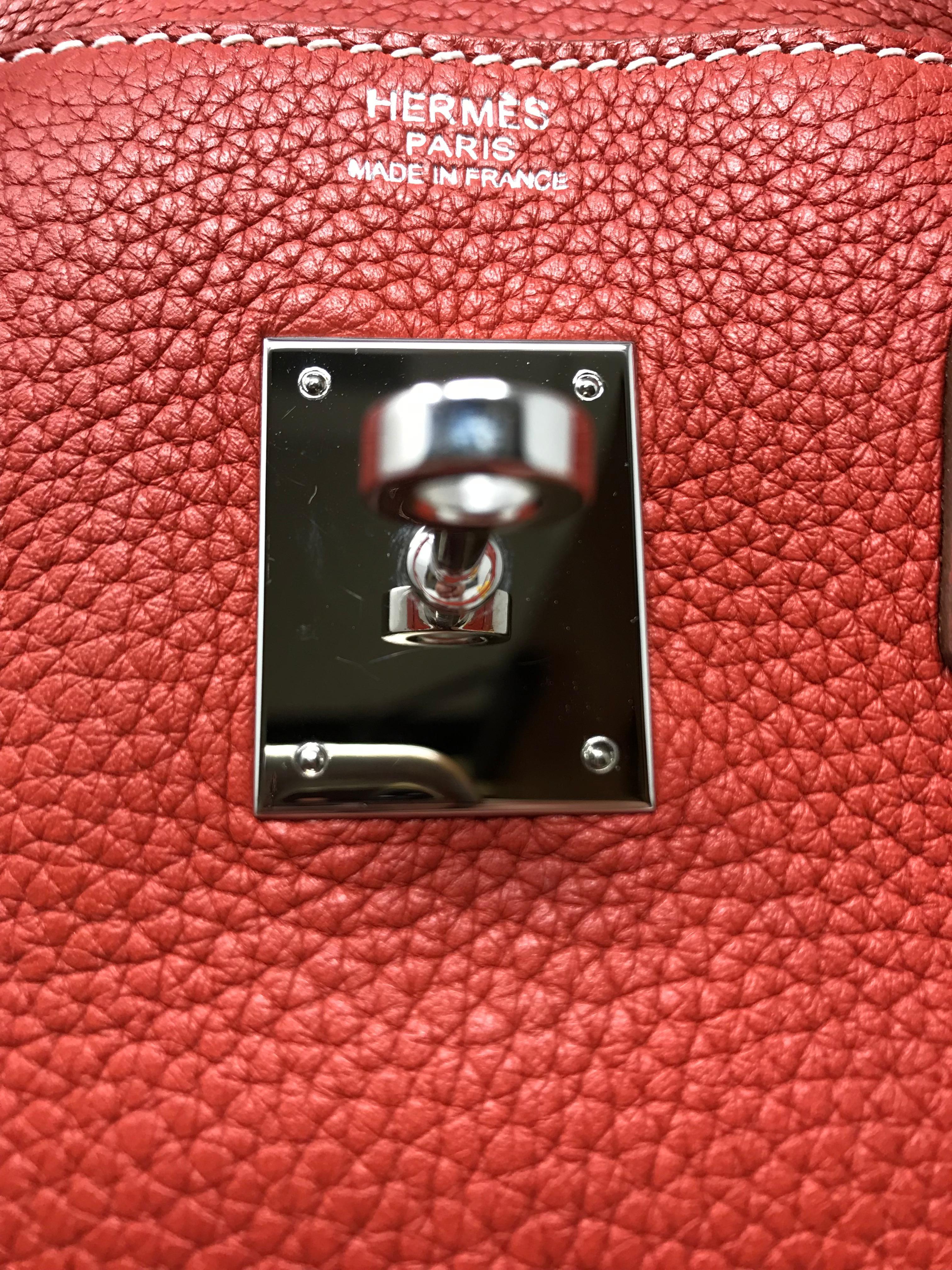 Red Hermes Birkin 30cm Two Tone Sanguine/Blanc For Sale