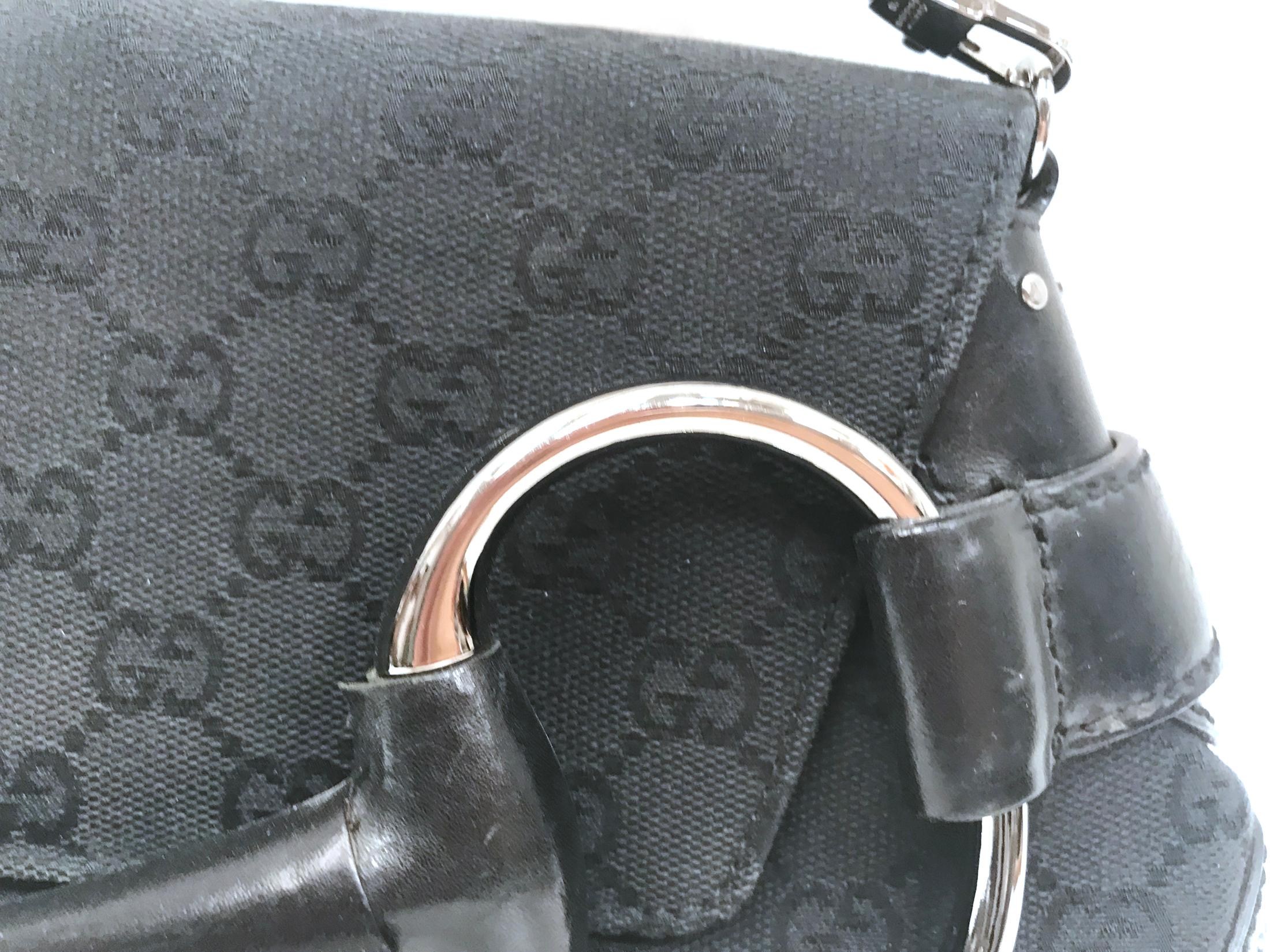 Gucci black canvas monogram horsebit clutch bag For Sale 3
