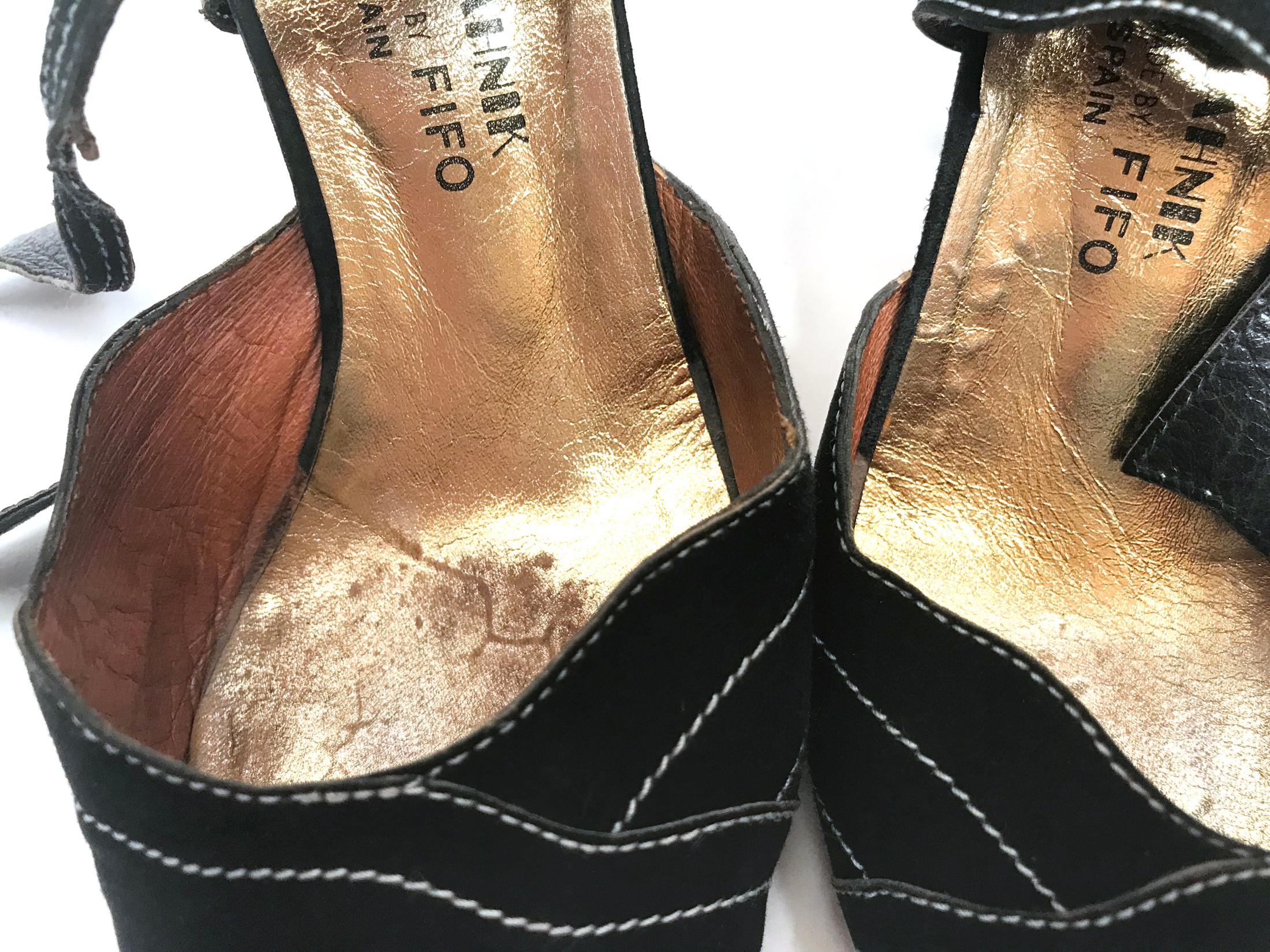 1970's Manolo Blahnik Suede and Gold leather night shoes. 2