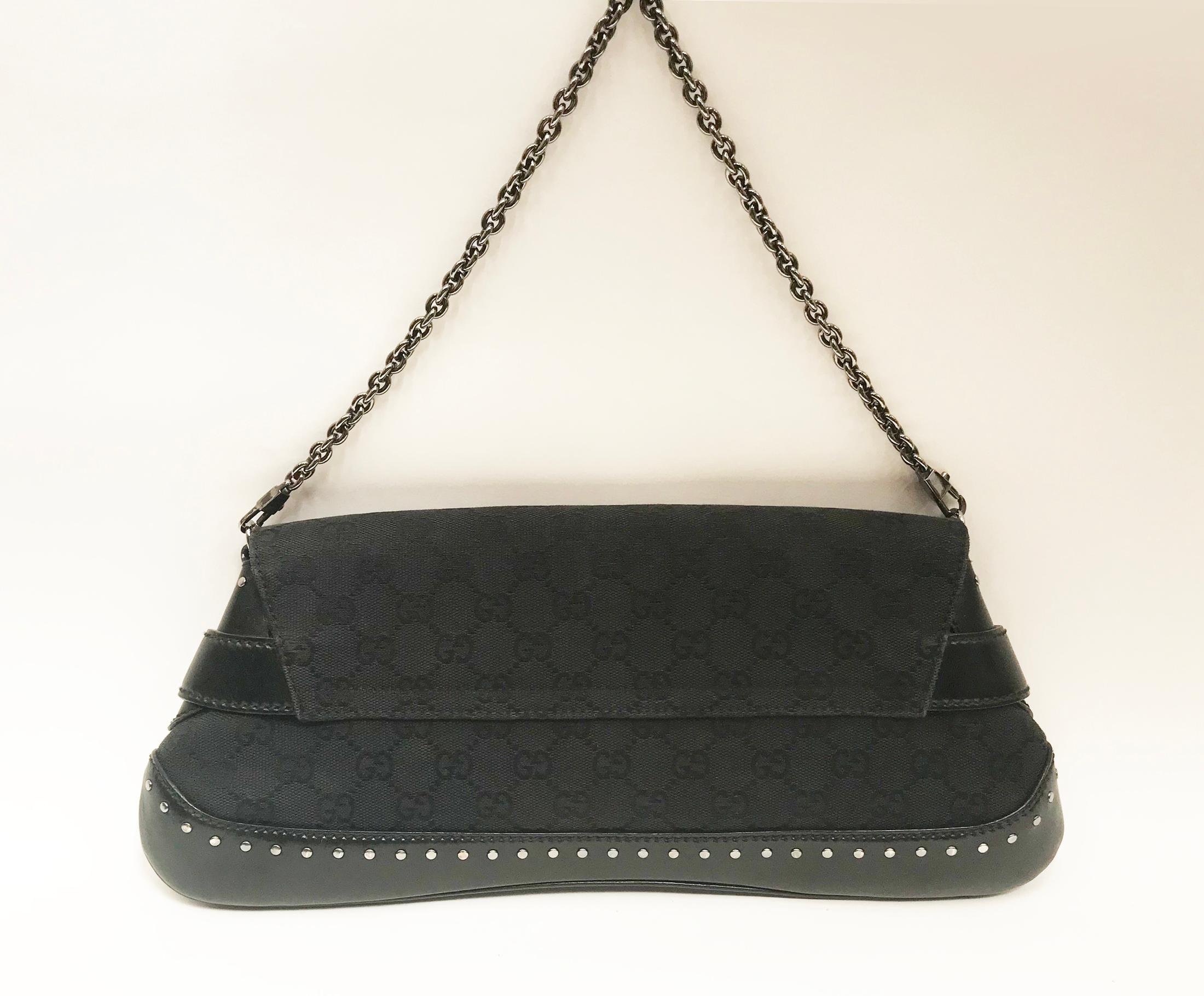 Gucci black canvas monogram horsebit clutch bag For Sale 10