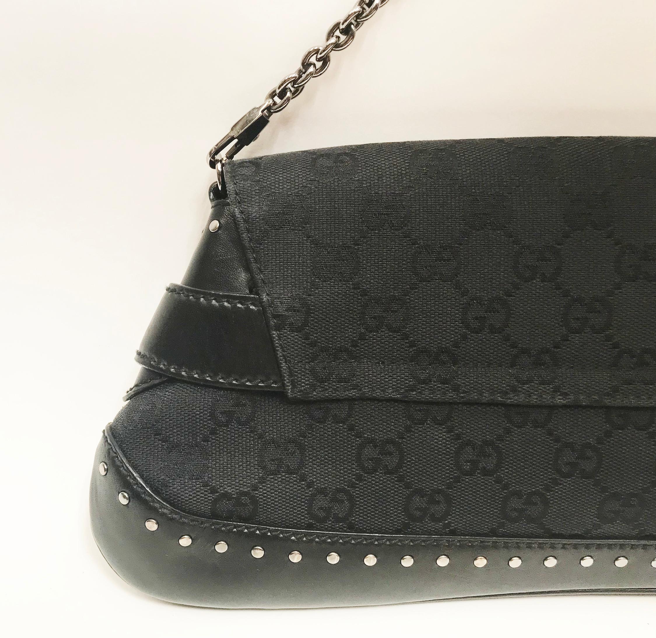 Gucci black canvas monogram horsebit clutch bag For Sale 12