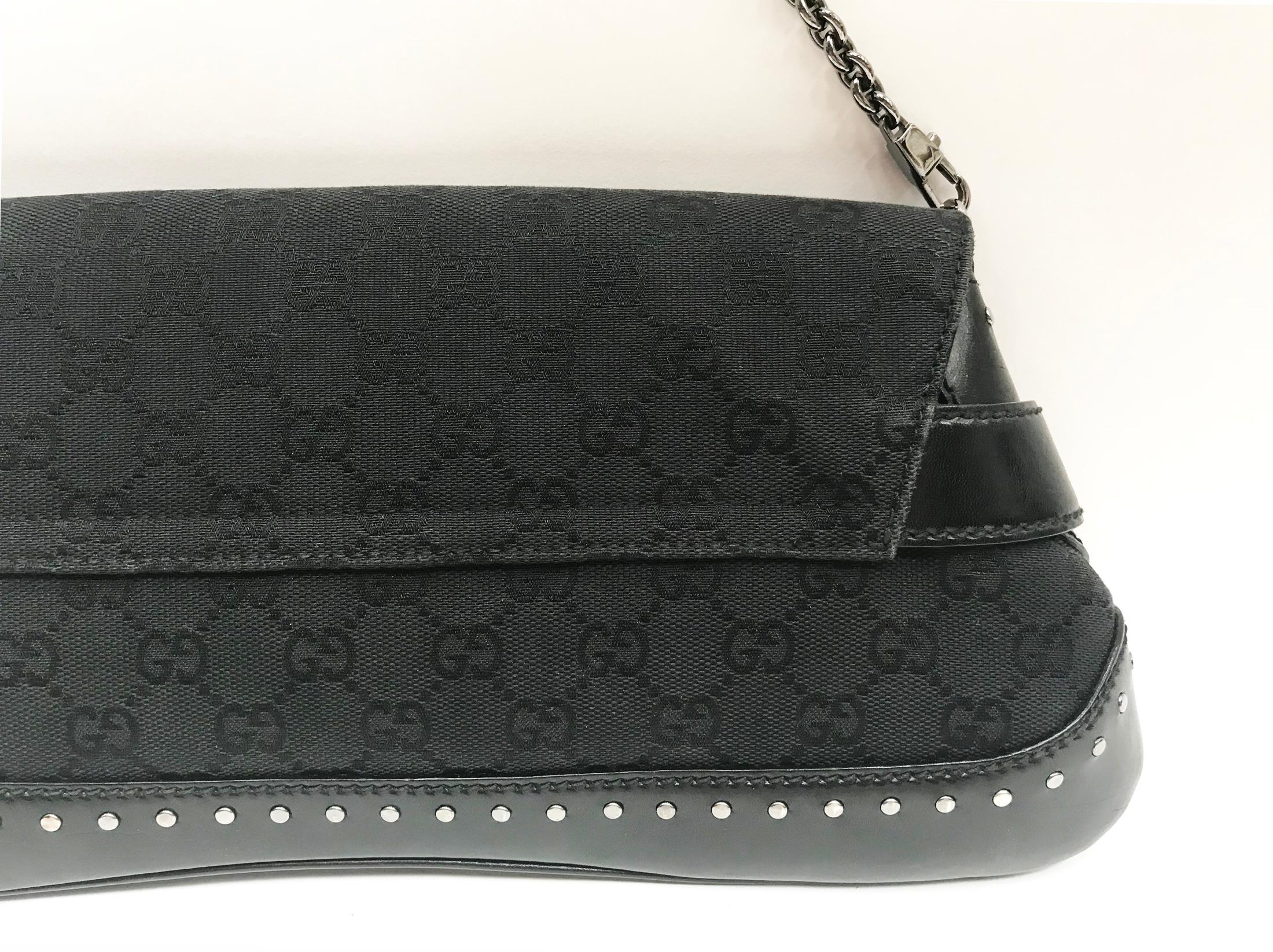 Gucci black canvas monogram horsebit clutch bag For Sale 13
