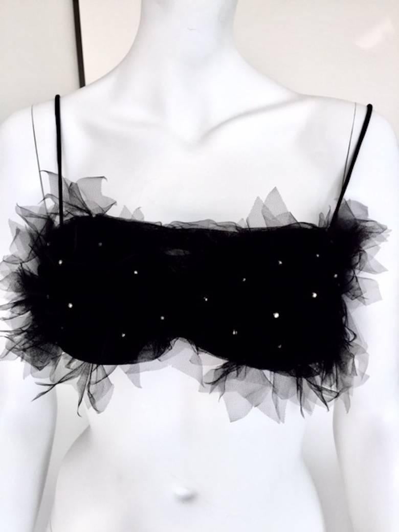 Stunning Top in Black Tulle sewn in flakes with pearl decoration