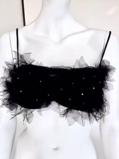 Dolce & Gabbana Elegant Top in Black Tulle with Pearl decoration, 1990s