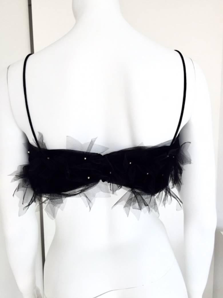 Women's Dolce & Gabbana Elegant Top in Black Tulle with Pearl decoration, 1990s  For Sale