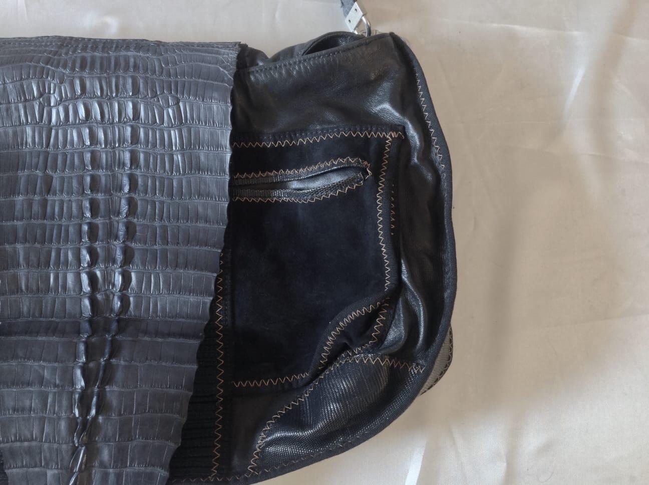 Black Gianfranco Ferrè dark blue crocodile vintage bag made in Italy For Sale