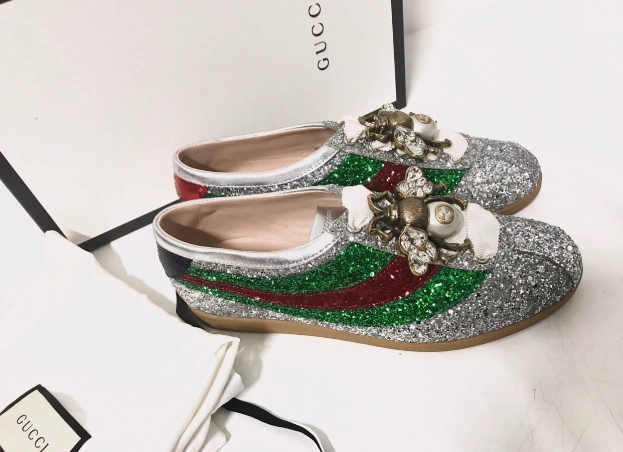 gucci shoes silver glitter