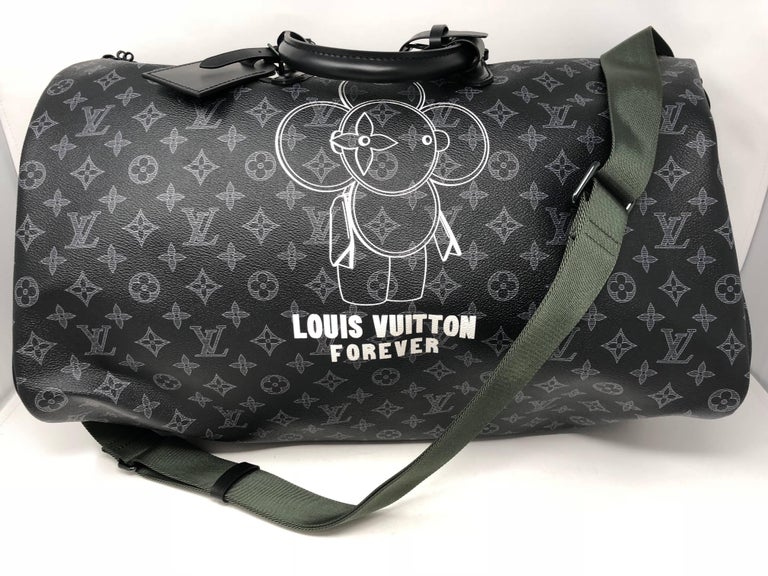 2018 Louis Vuitton Black and Silver Eclipse Canvas and Black Calfskin  Keepall 50 at 1stDibs