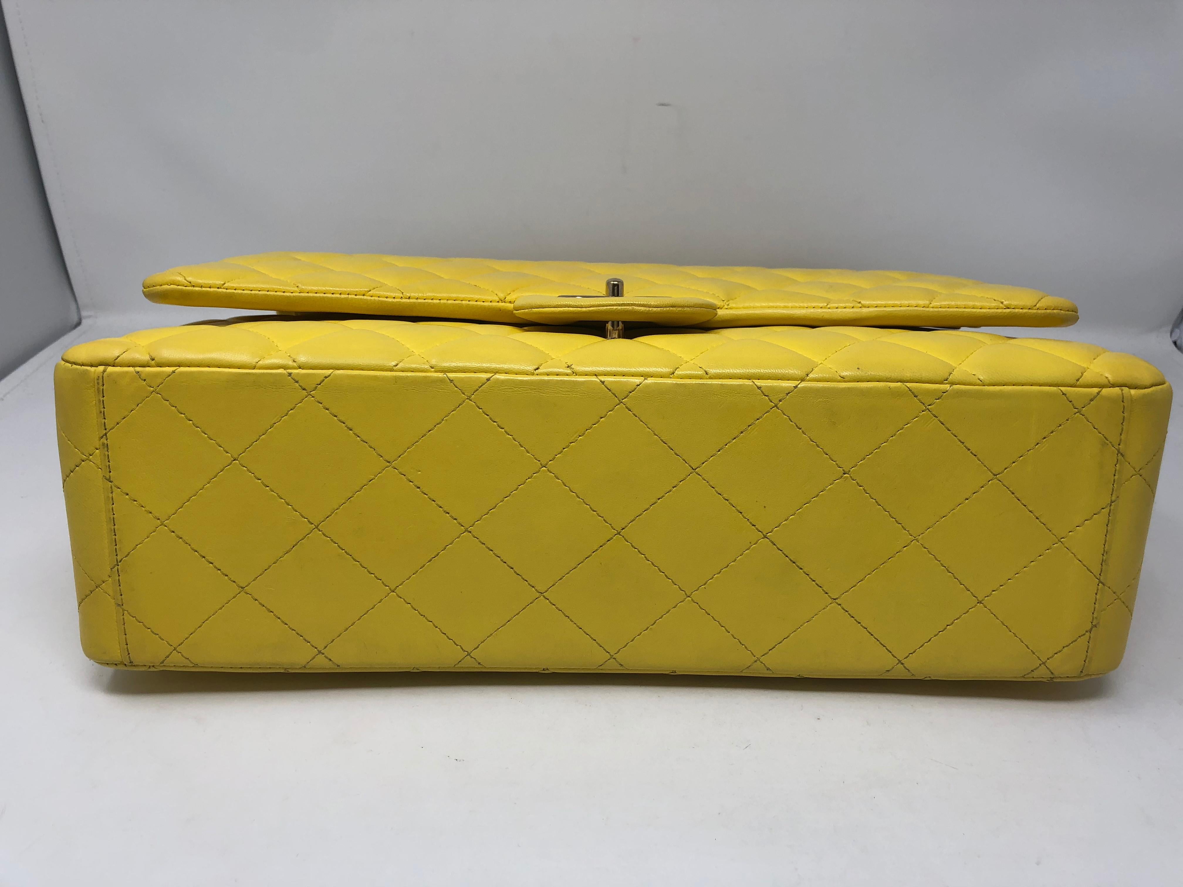 Chanel Yellow Maxi Double Flap Lambskin Bag 10