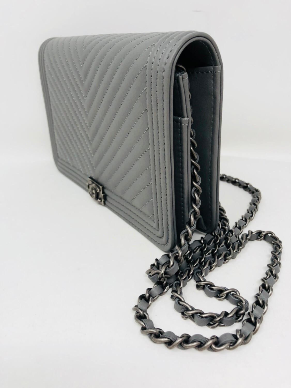 chanel grey wallet on chain