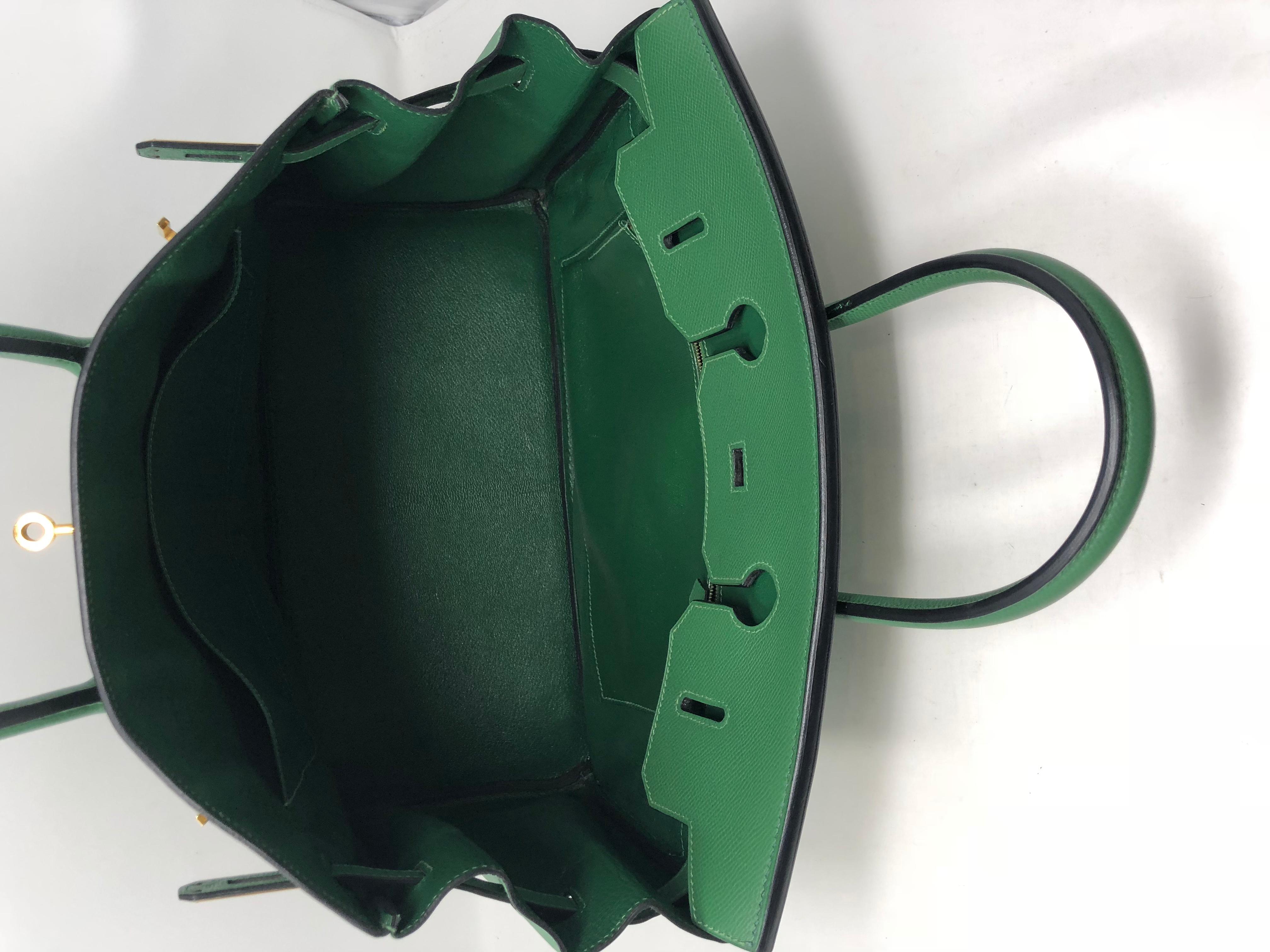 Hermes Emerald Green courchevel leather Gold hardware Birkin 35 Bag 7