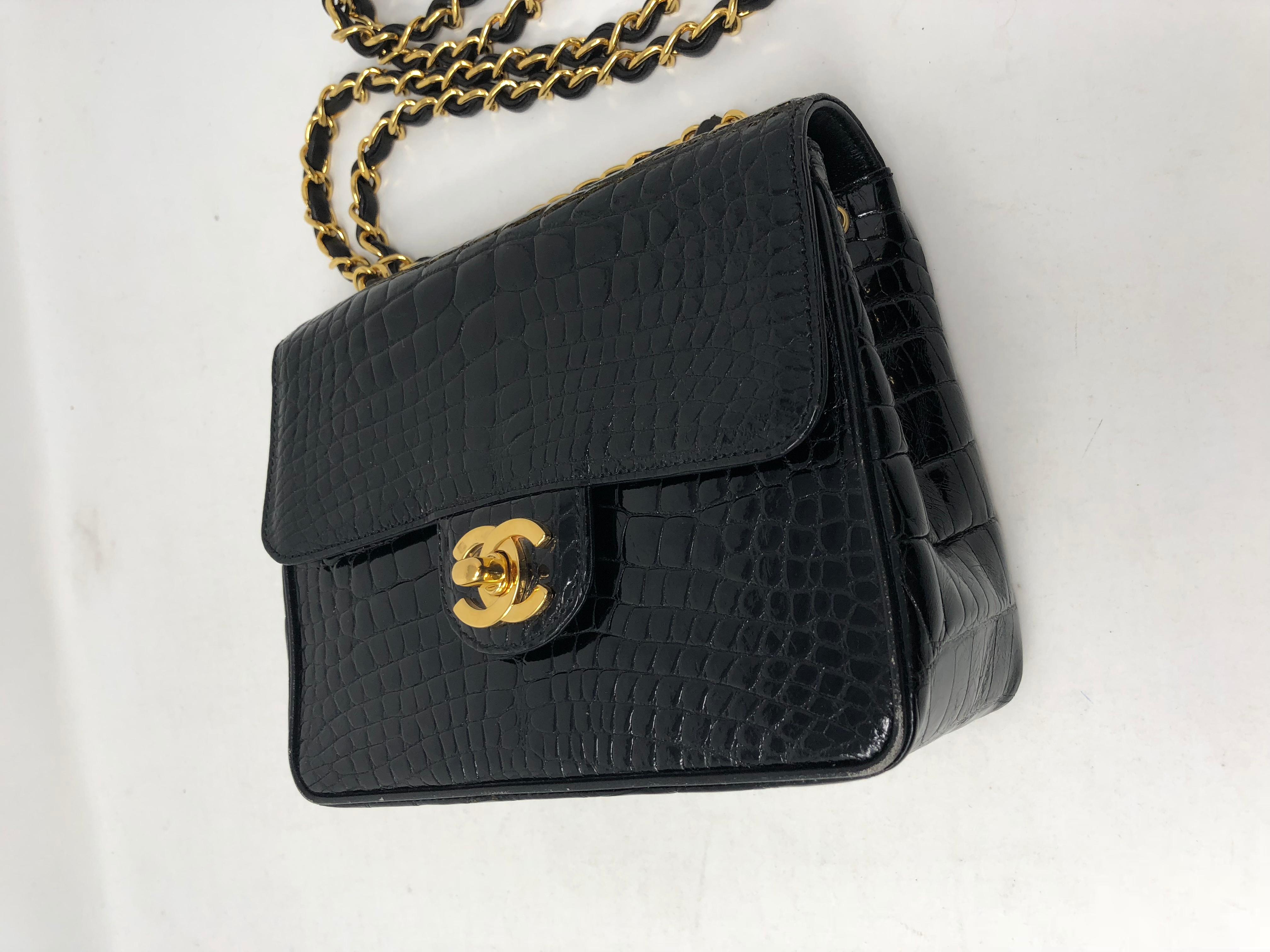 Chanel Schwarz Krokodil Vintage Mini Tasche 6