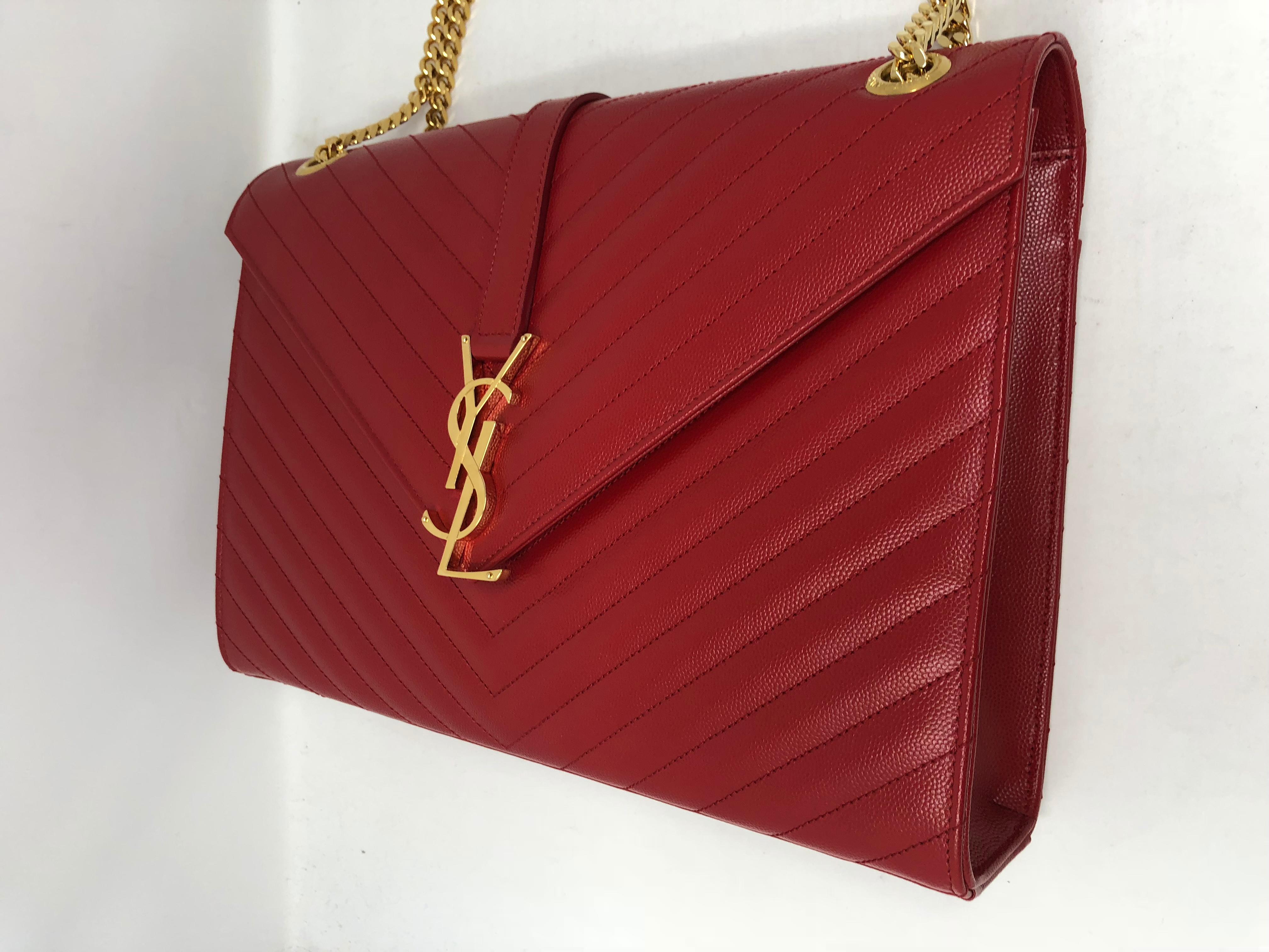 Brown YSL Red Leather Large Matelasse Chain Shoulder Bag