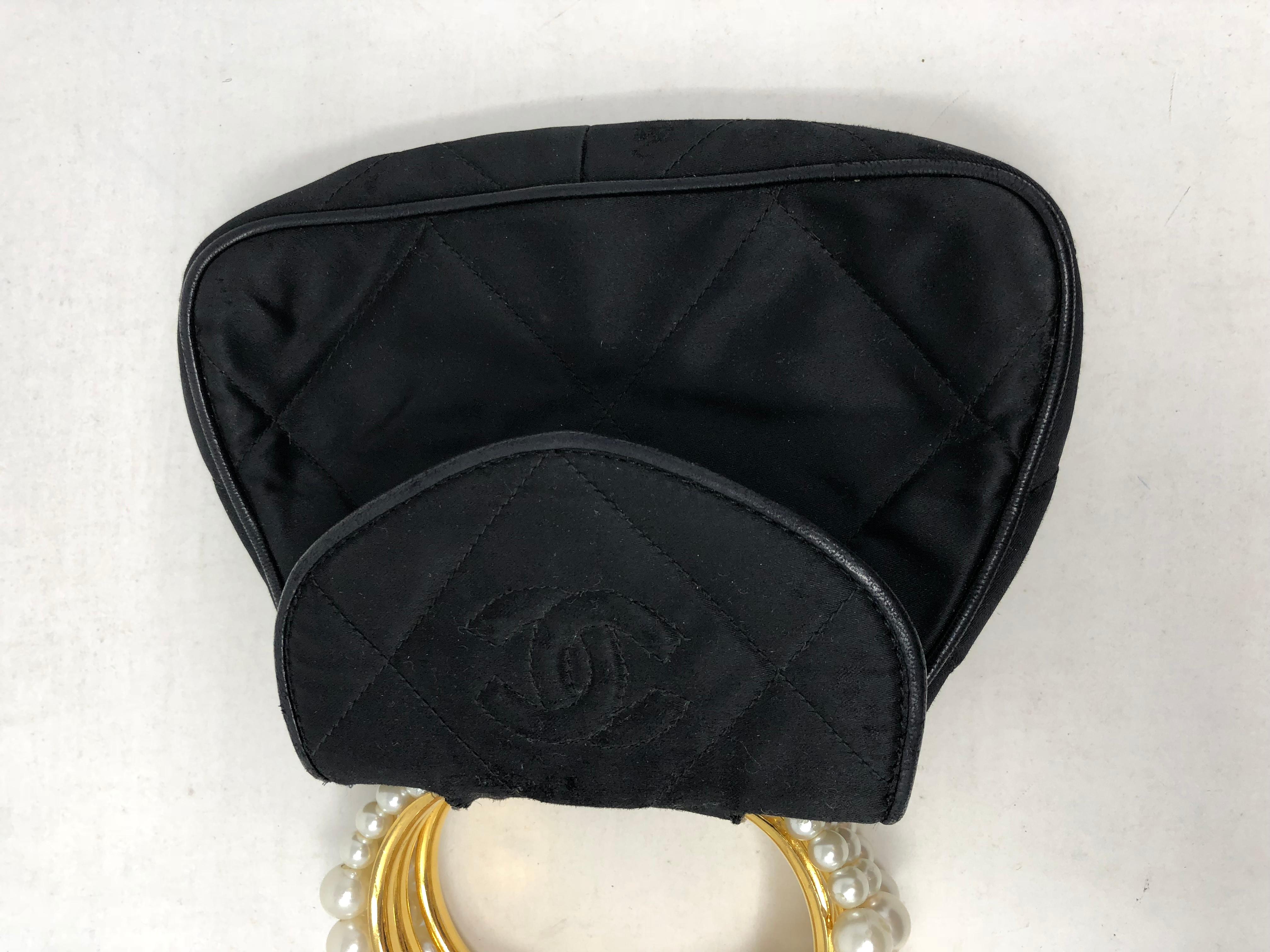 Black Chanel Satin and Pearl Handle Bag