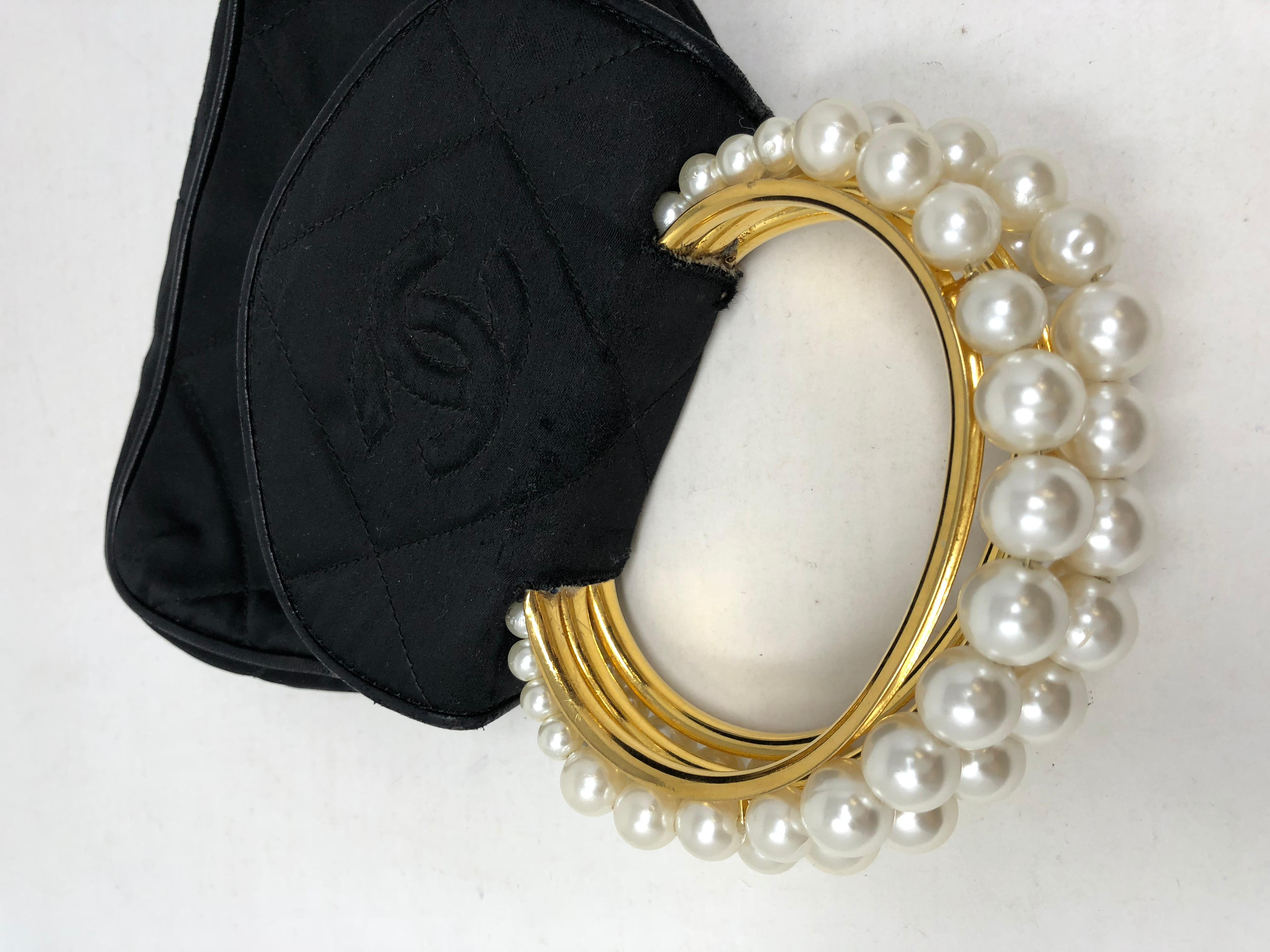Chanel Satin and Pearl Handle Bag In Good Condition In Athens, GA