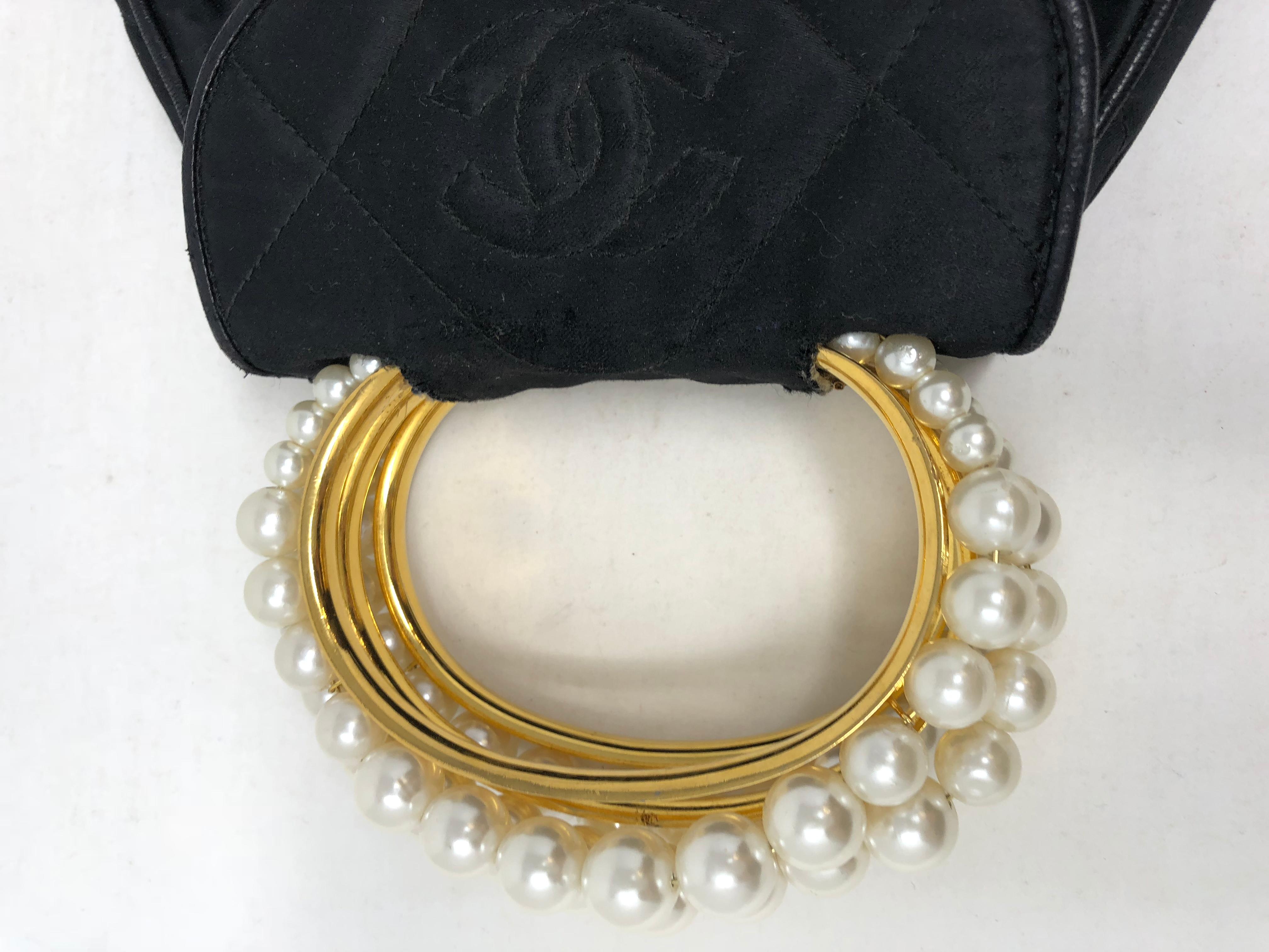 Women's or Men's Chanel Satin and Pearl Handle Bag