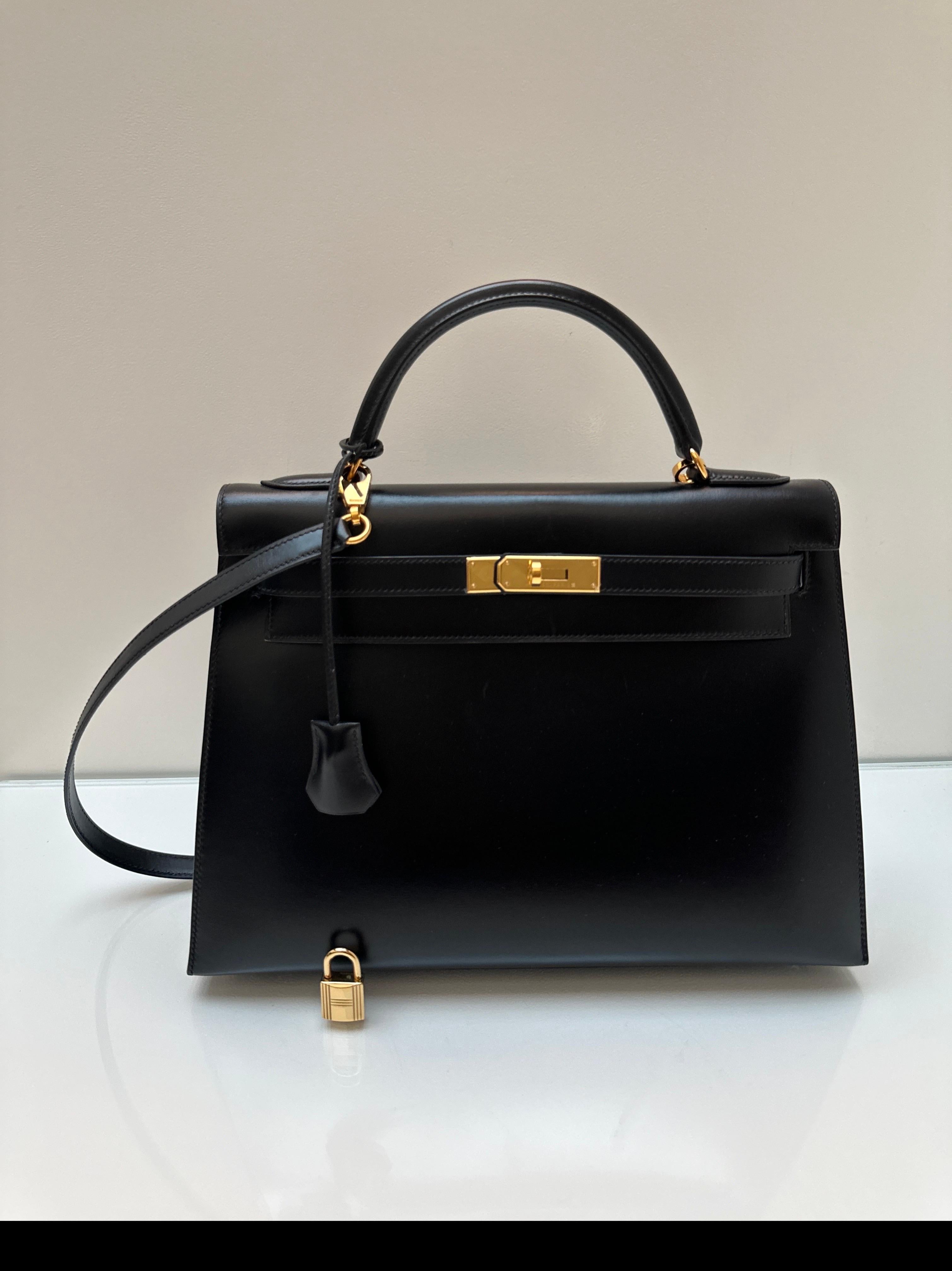 Schwarze Kelly 32 Tasche von Hermès im Angebot 12