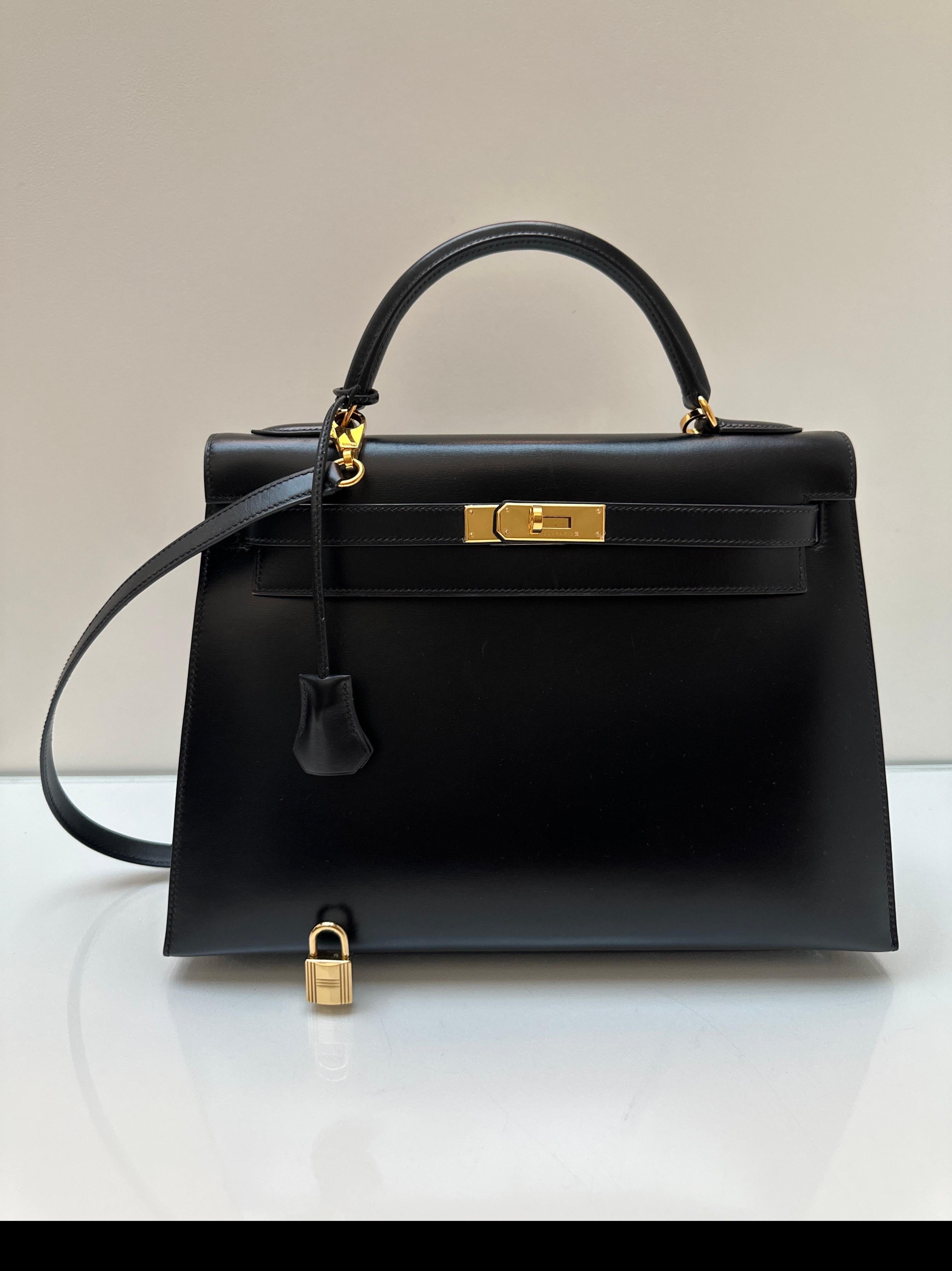 Schwarze Kelly 32 Tasche von Hermès im Angebot 13