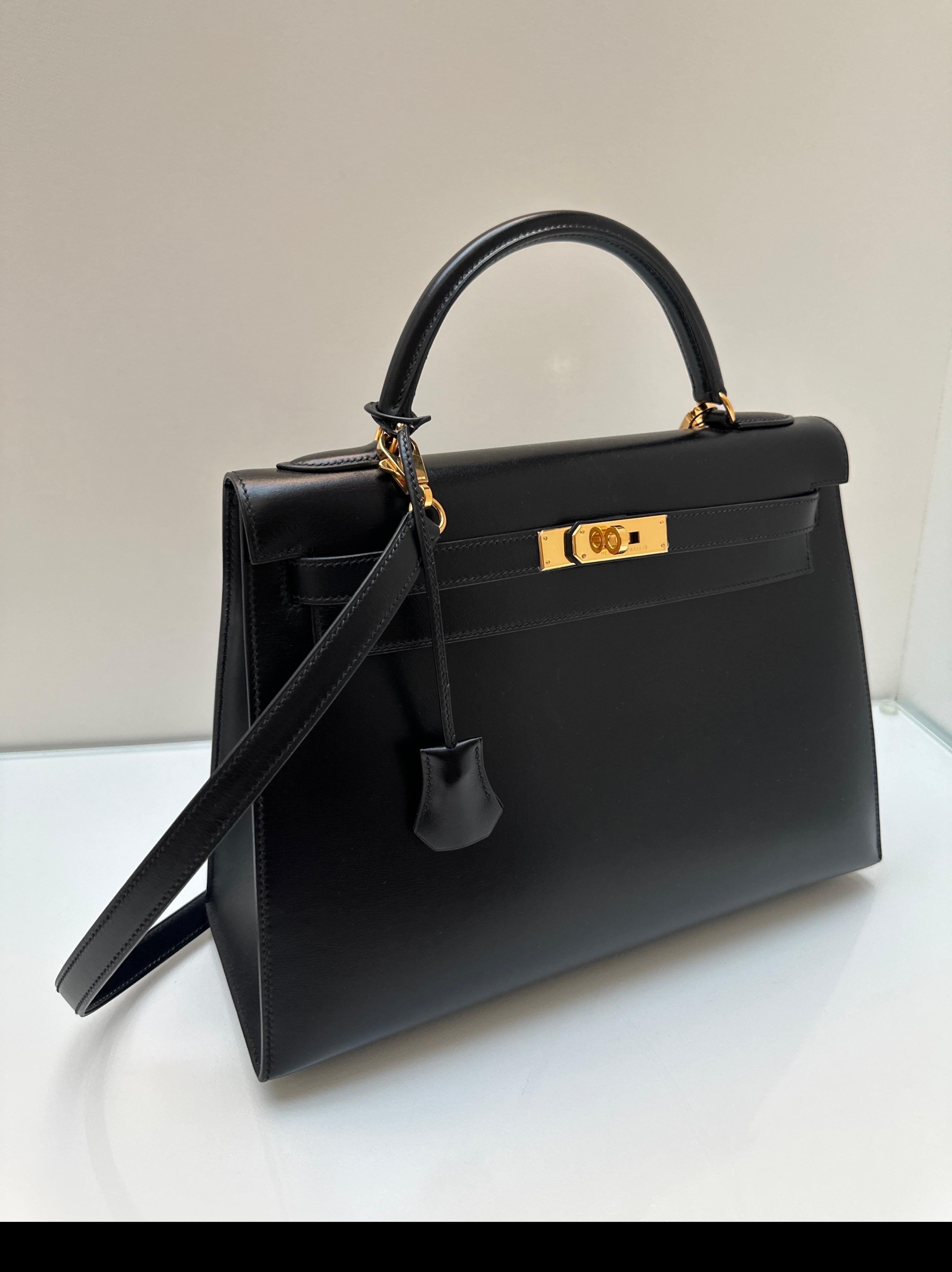 Schwarze Kelly 32 Tasche von Hermès im Angebot 14