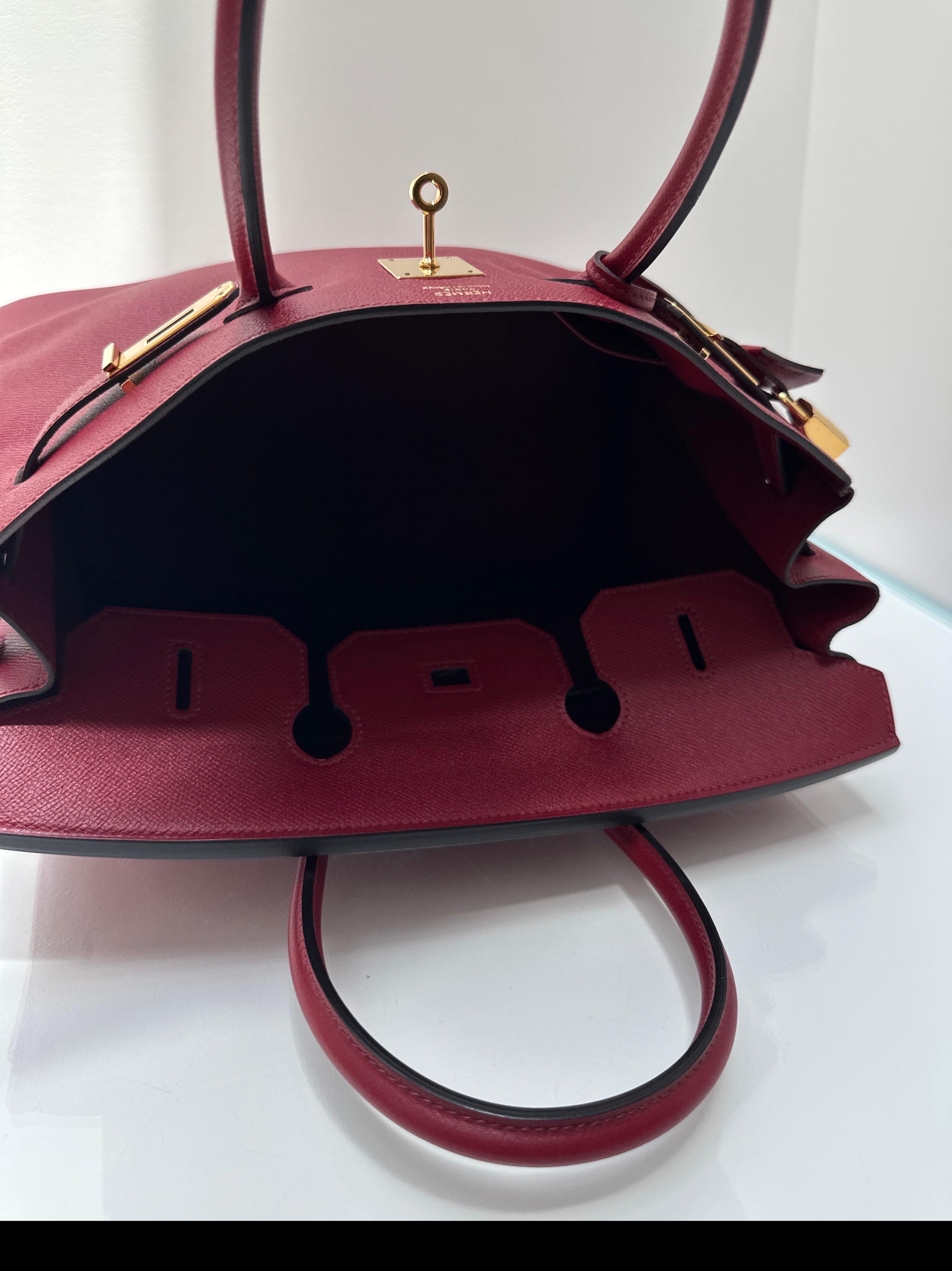 Sac Hermes Rouge Grenat Birkin 35 en vente 10