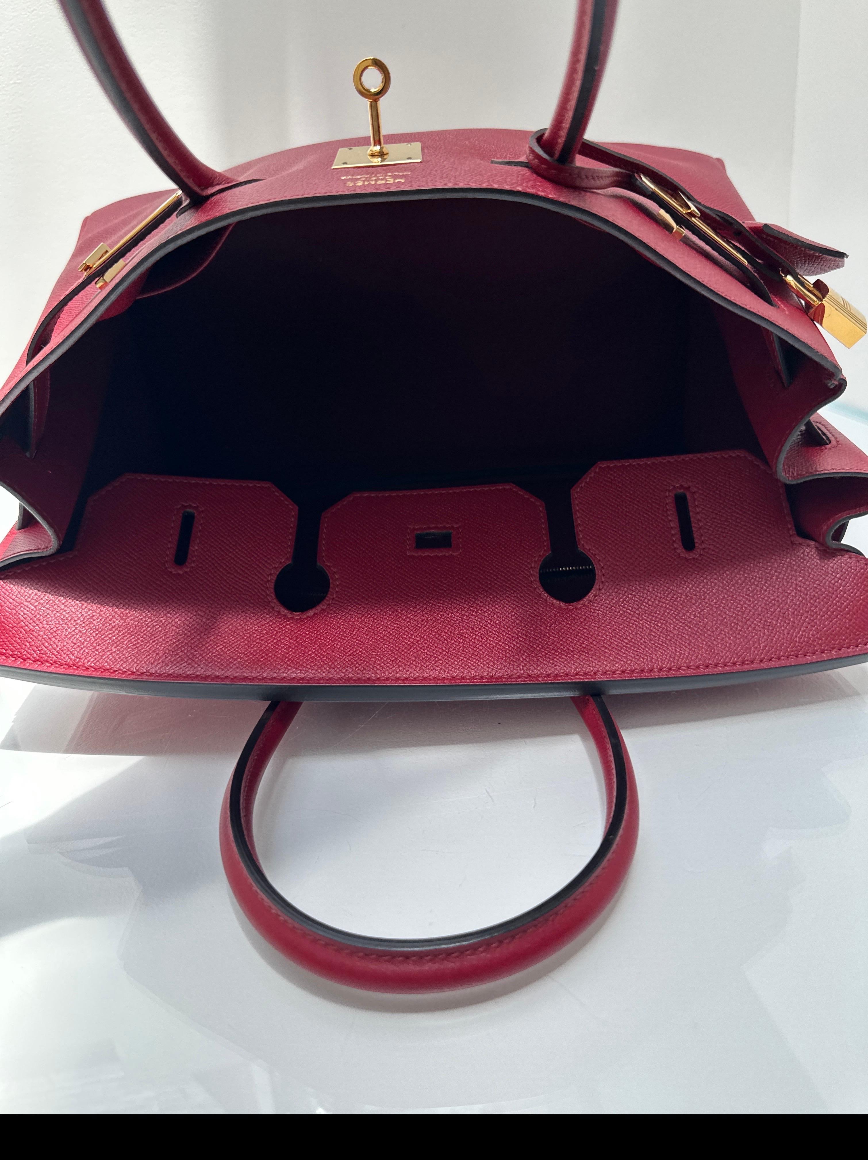 Sac Hermes Rouge Grenat Birkin 35 en vente 11