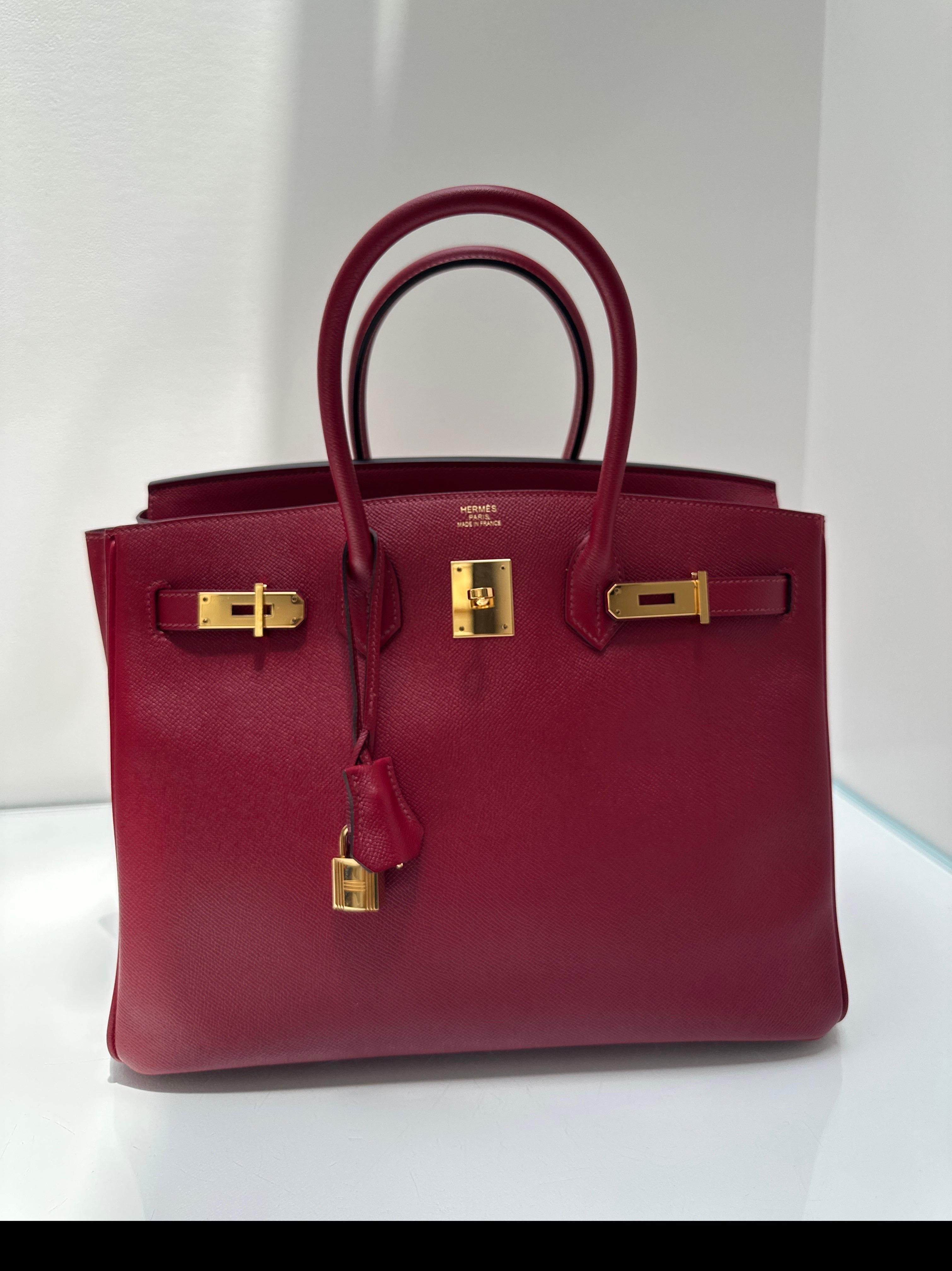 Sac Hermes Rouge Grenat Birkin 35 en vente 12