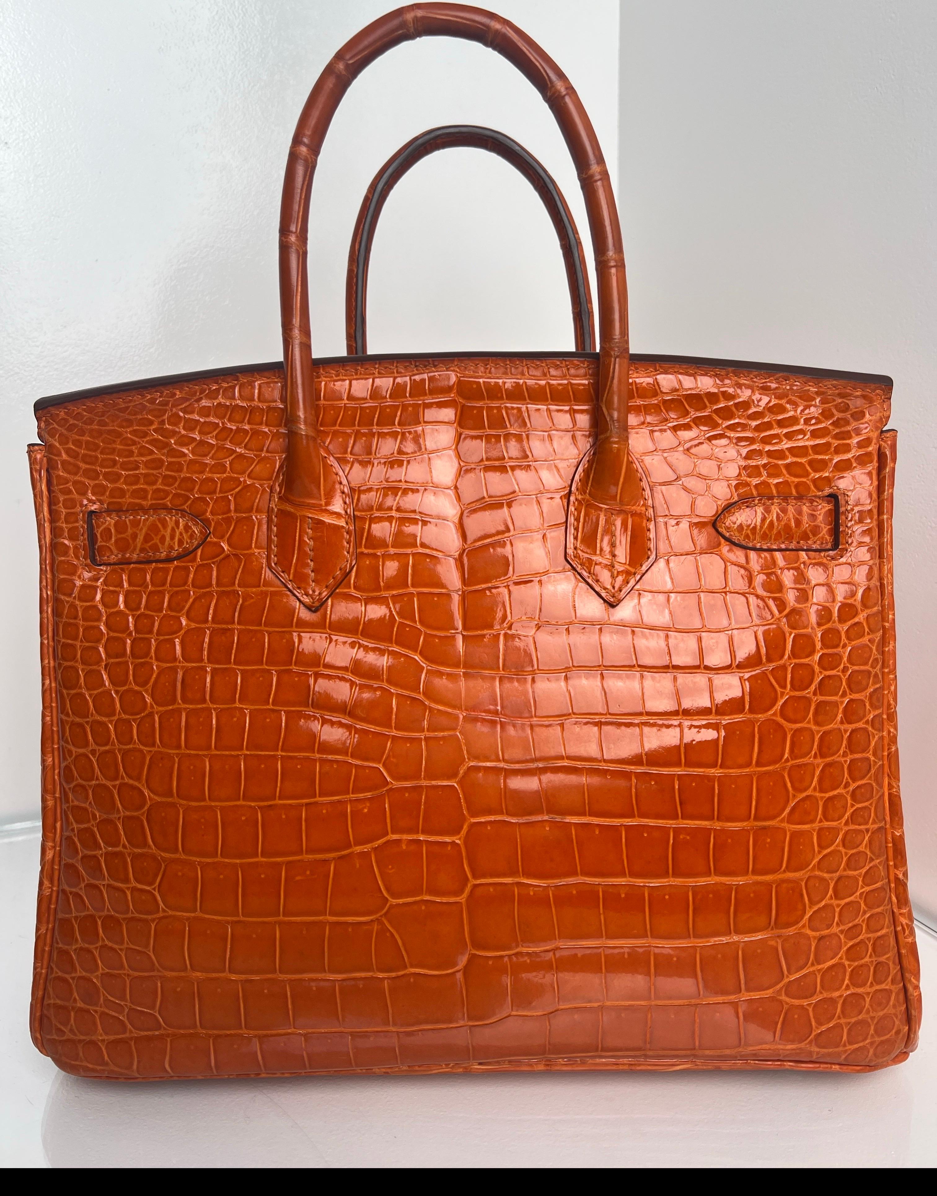 Hermes Sac Birkin 30 en crocodile orange brillant en vente 1
