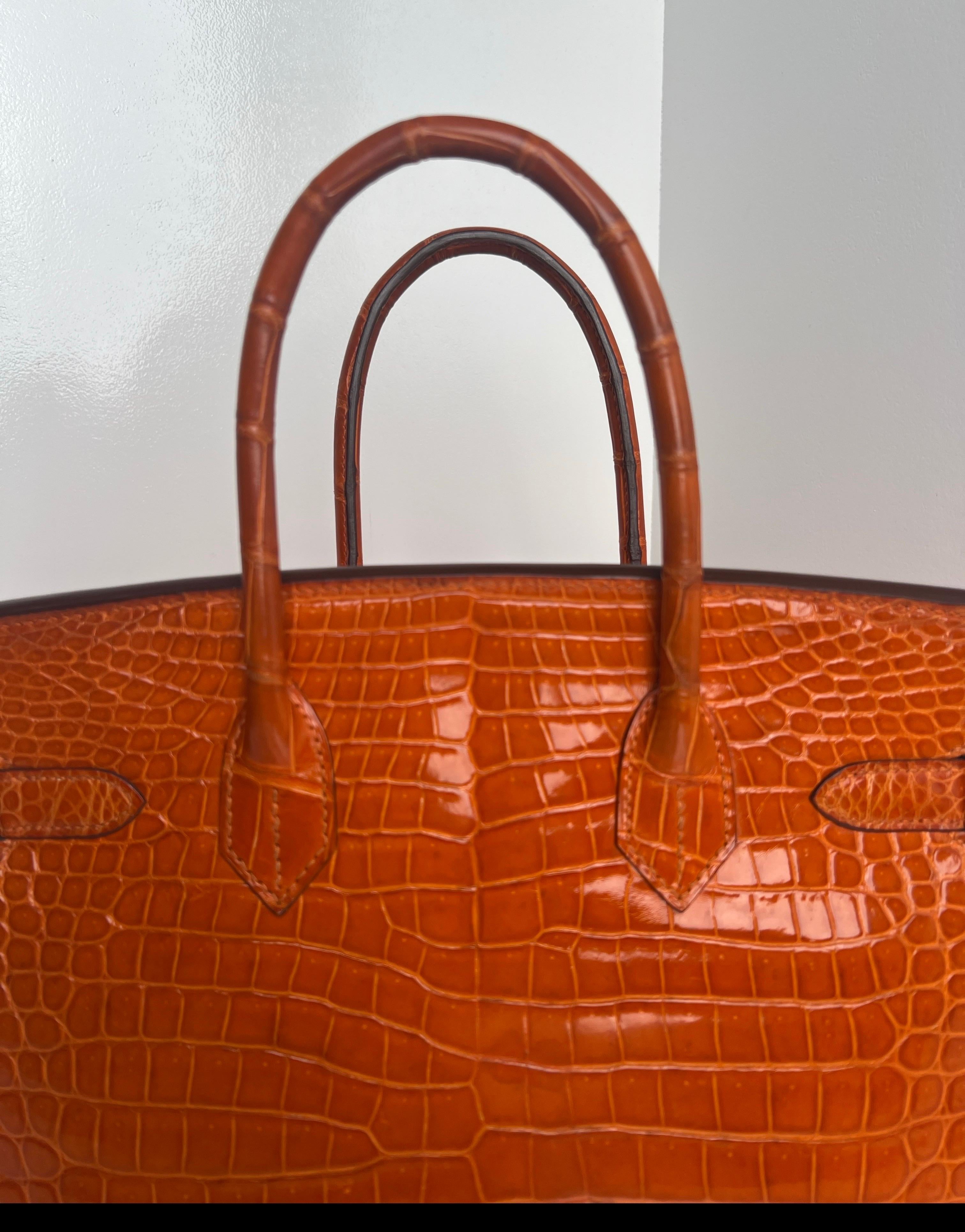 Hermes Sac Birkin 30 en crocodile orange brillant en vente 2