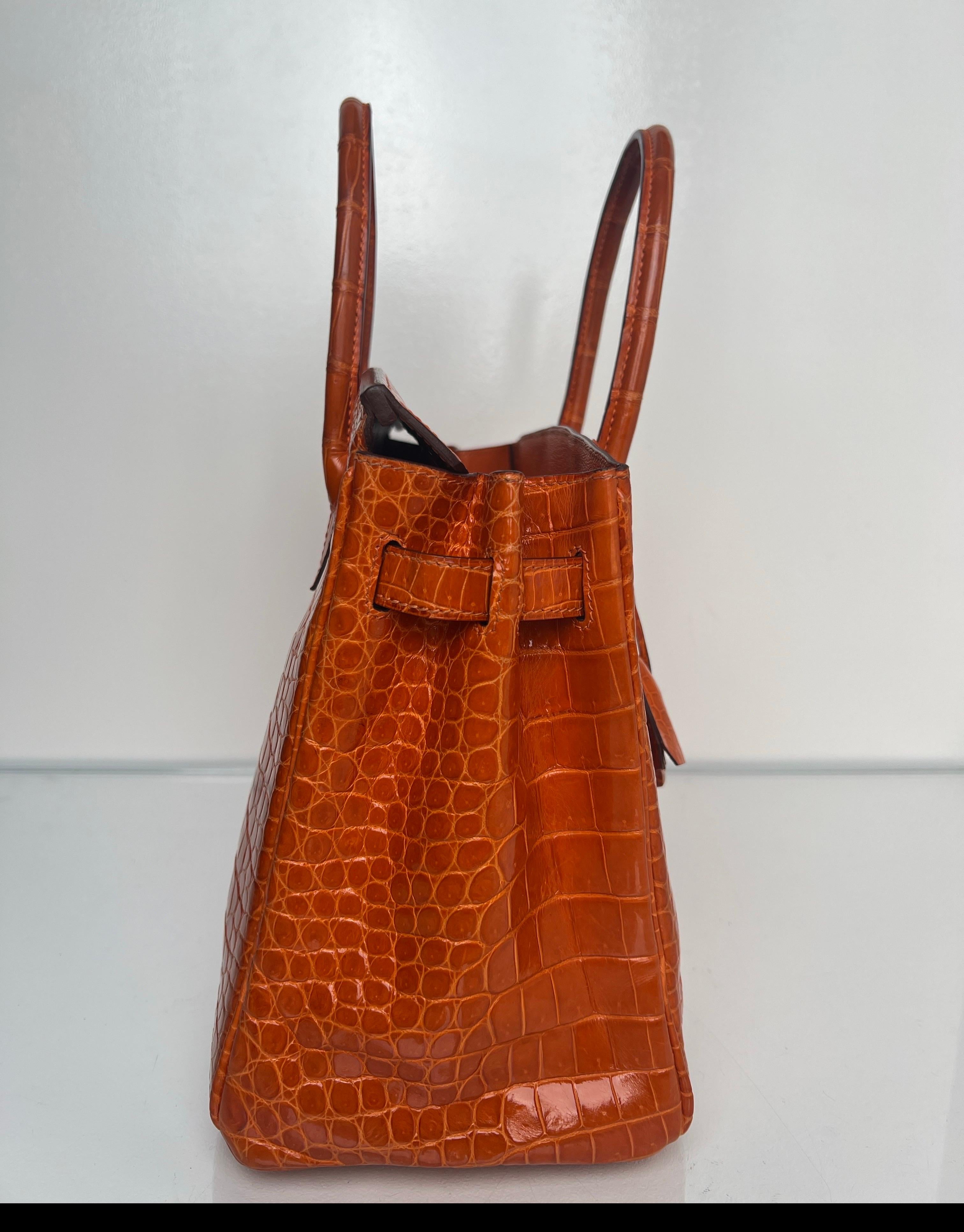 Hermes Sac Birkin 30 en crocodile orange brillant en vente 3