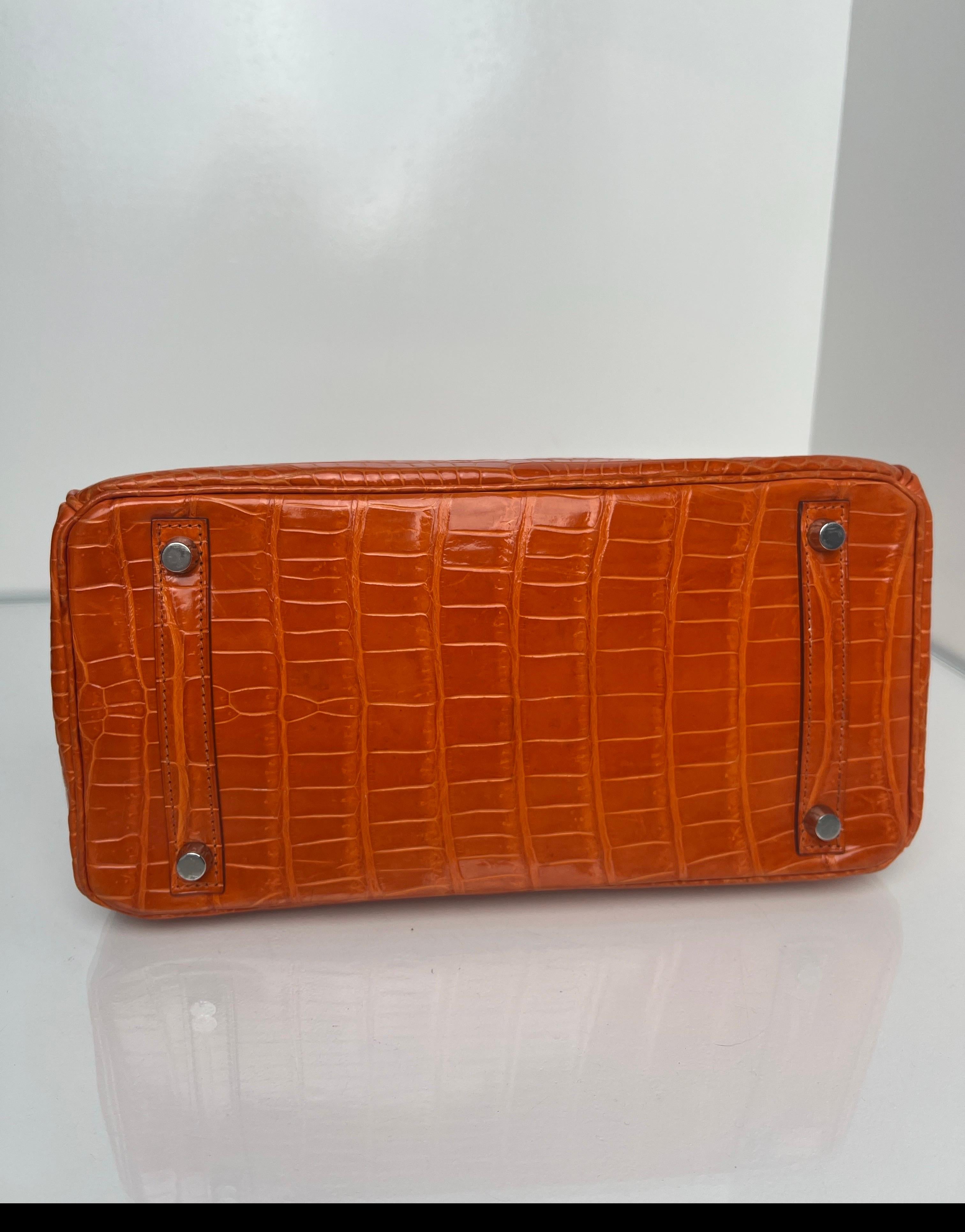 Hermes Sac Birkin 30 en crocodile orange brillant en vente 4