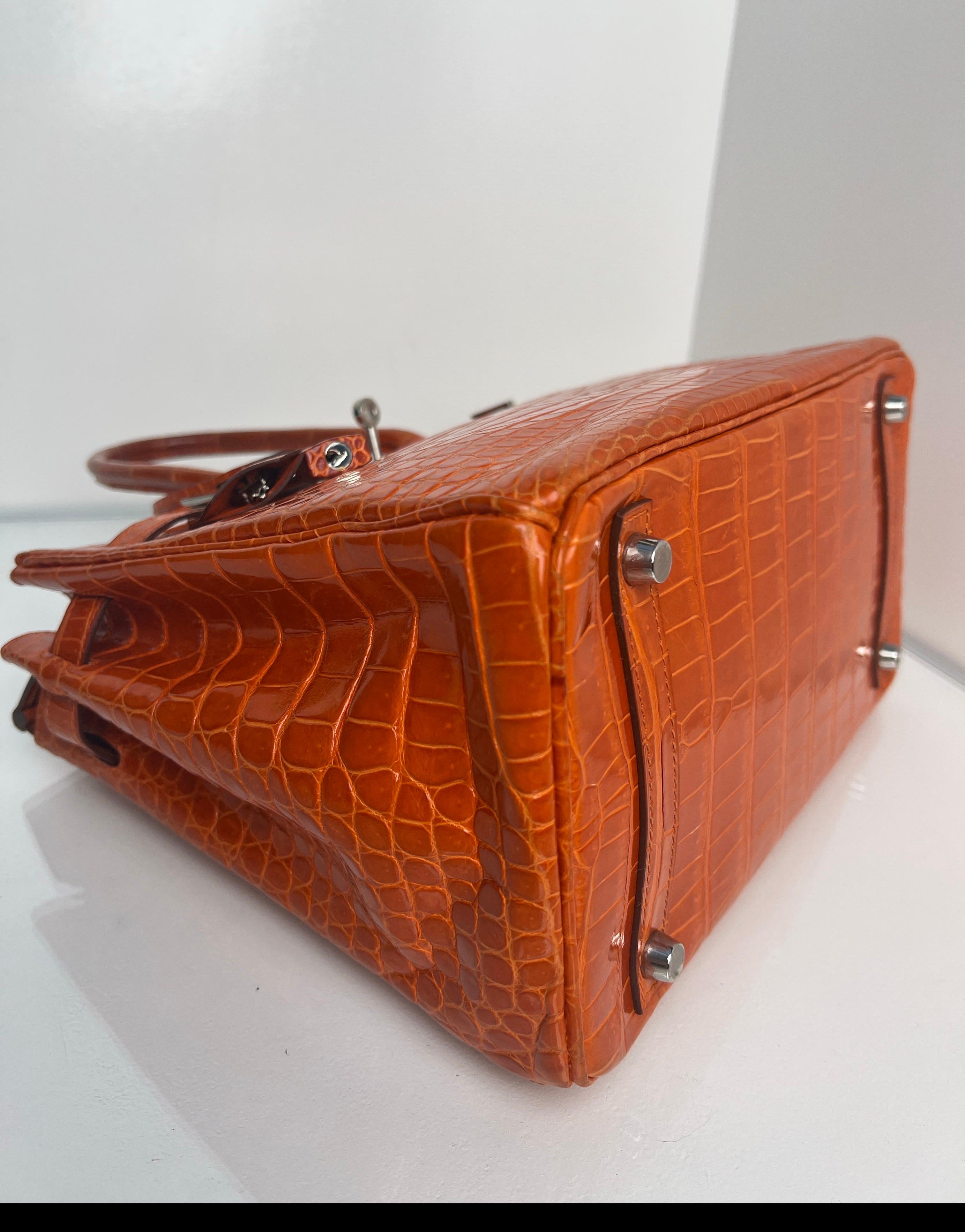 Hermes Sac Birkin 30 en crocodile orange brillant en vente 5