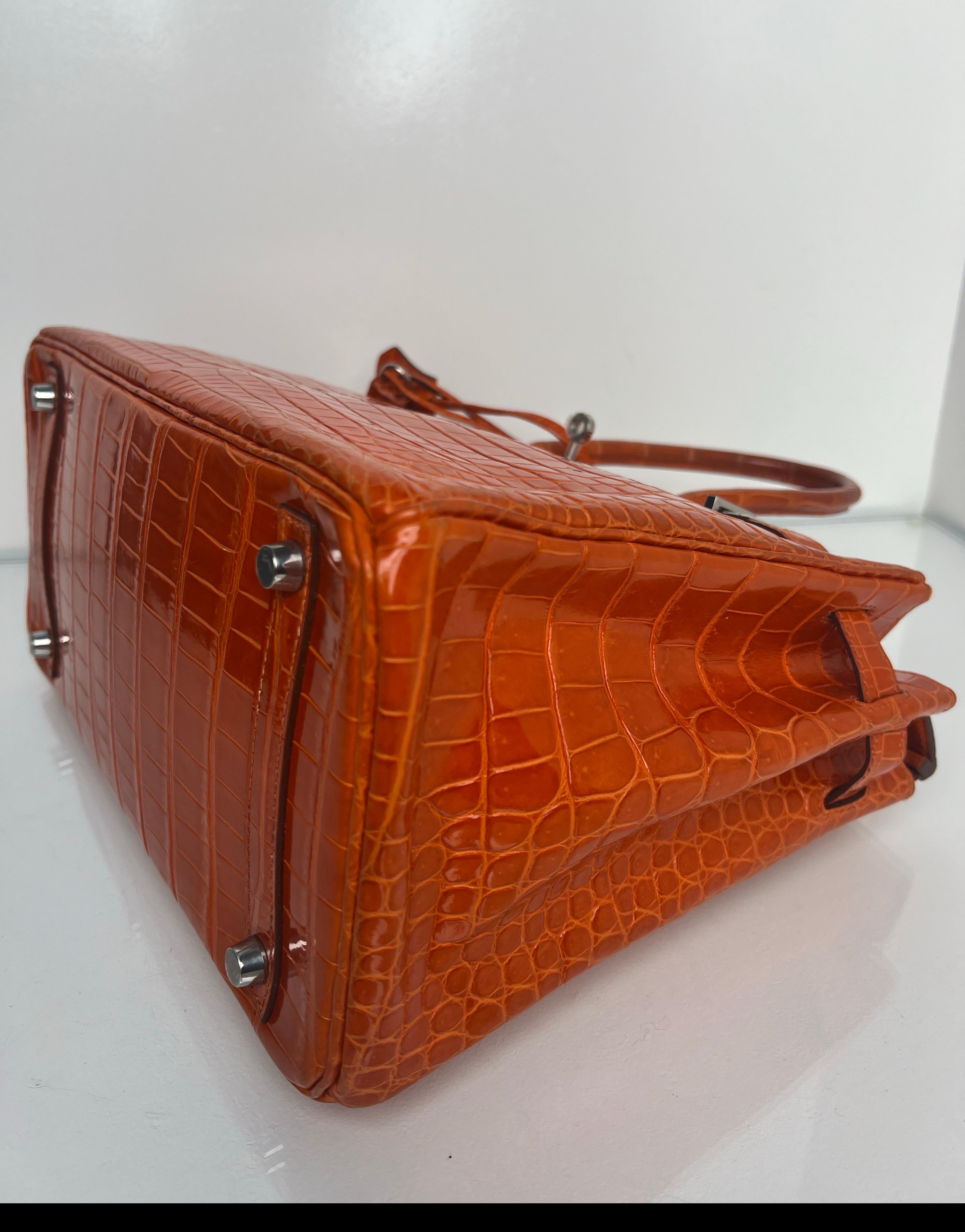 Hermes Sac Birkin 30 en crocodile orange brillant en vente 6