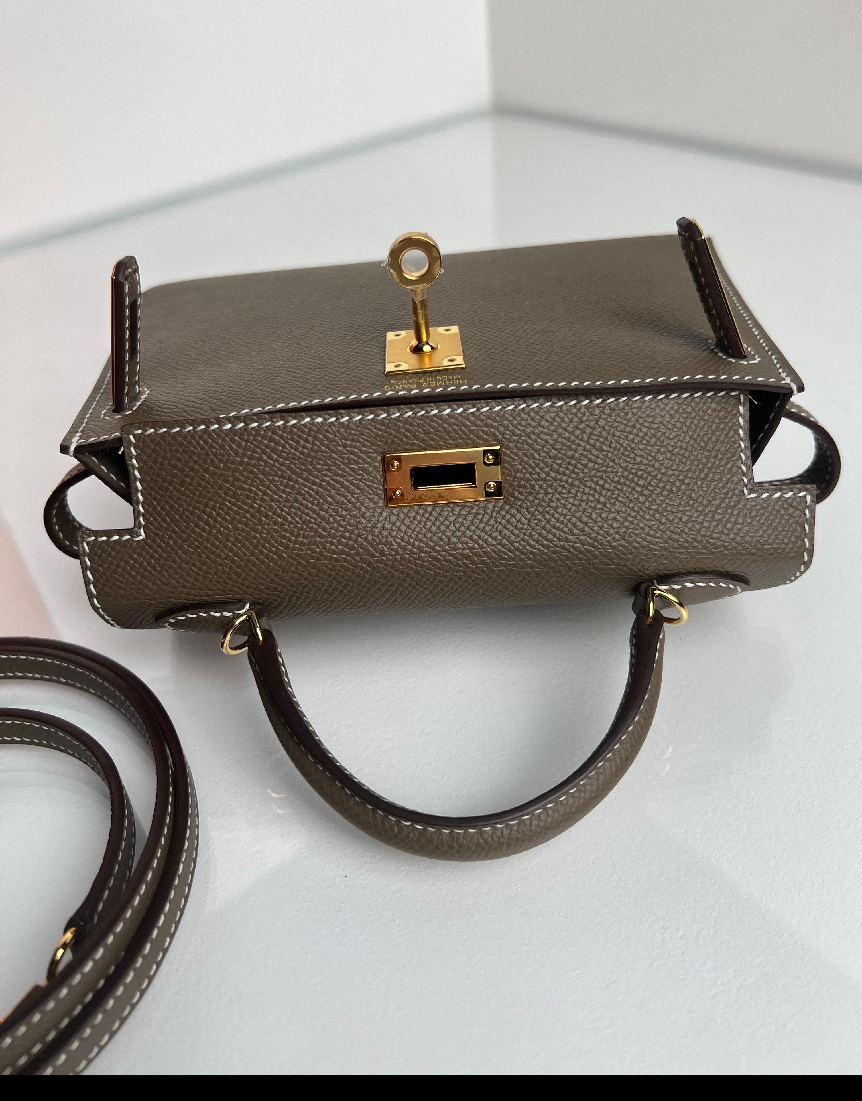 Hermes Etoupe Mini Kelly Bag en vente 5