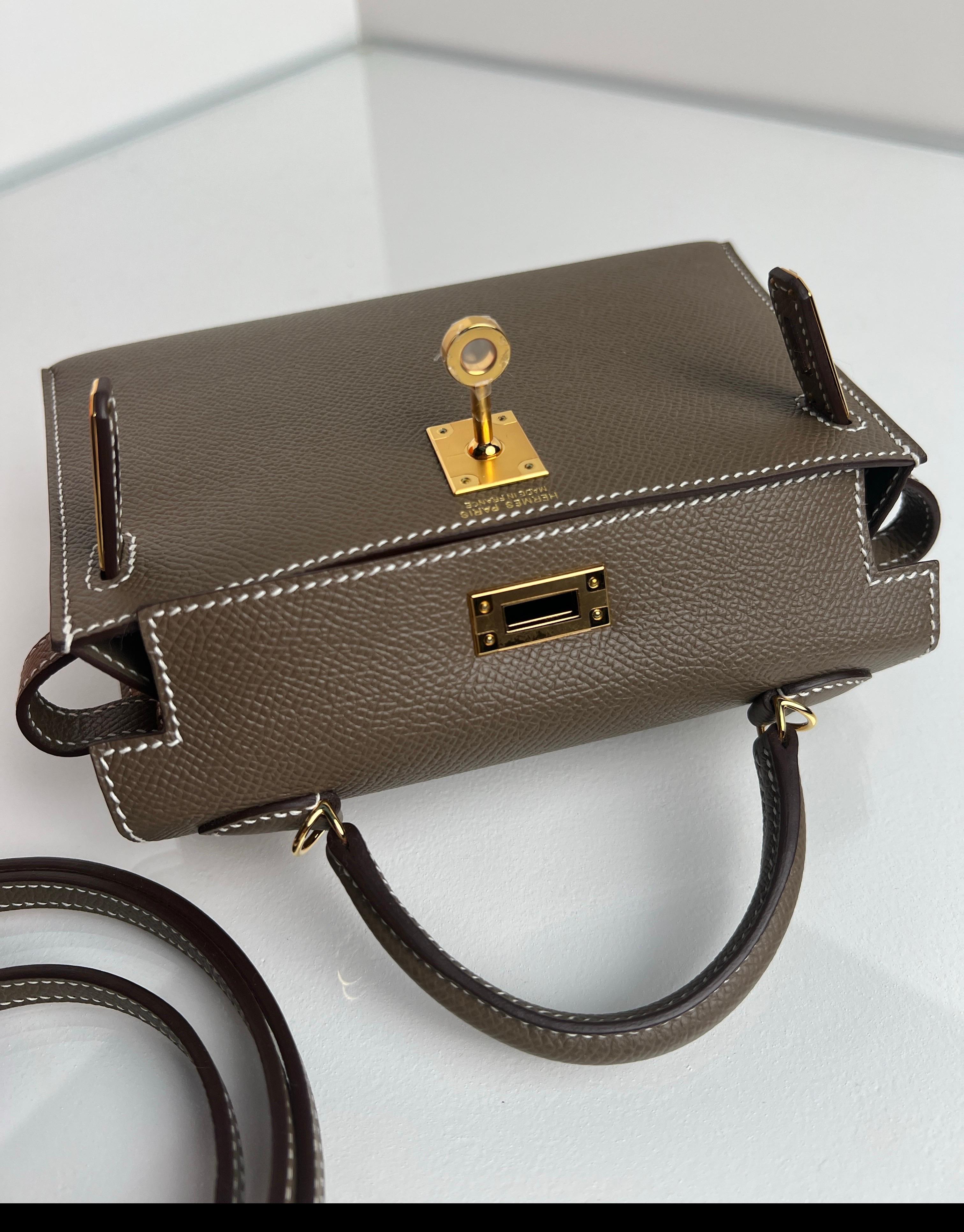 Hermes Etoupe Mini Kelly Bag en vente 7