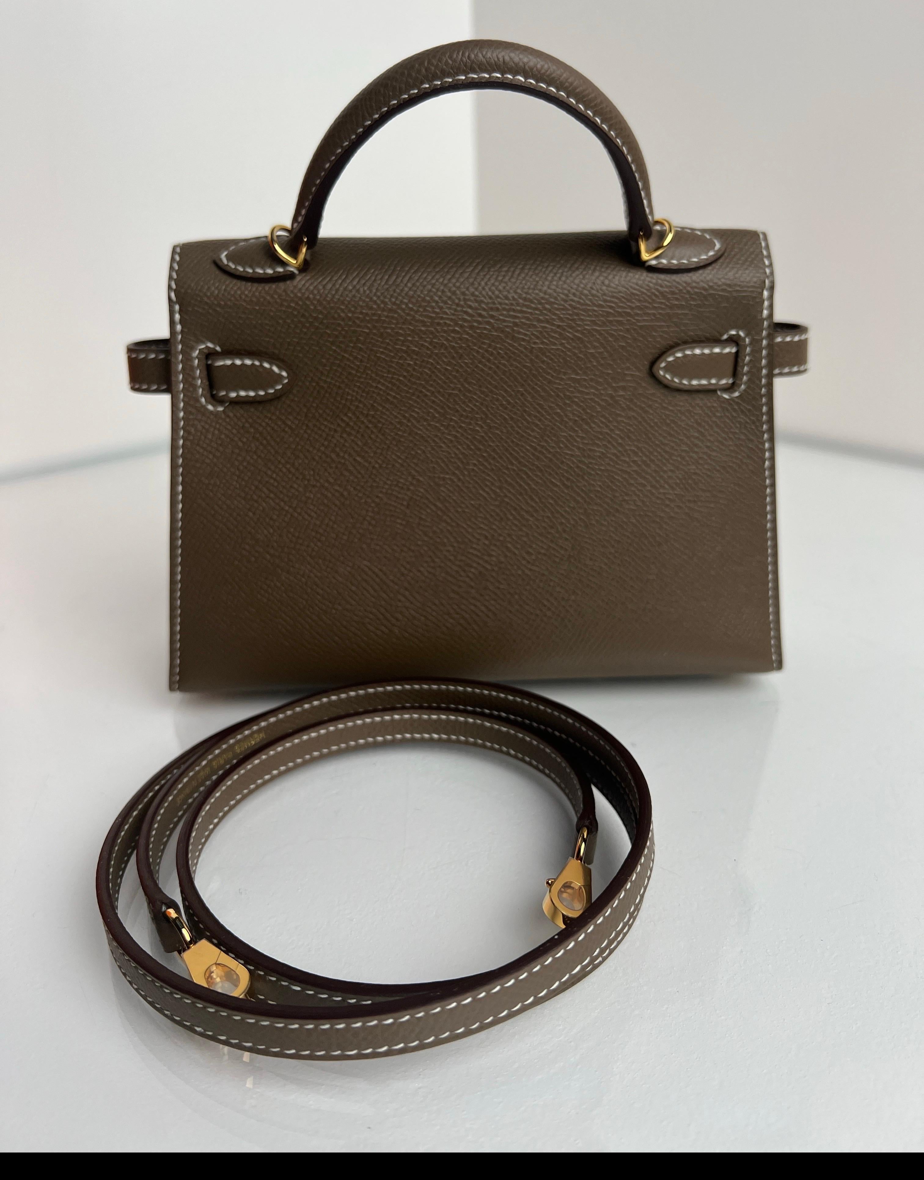 Hermes Etoupe Mini Kelly Bag en vente 8