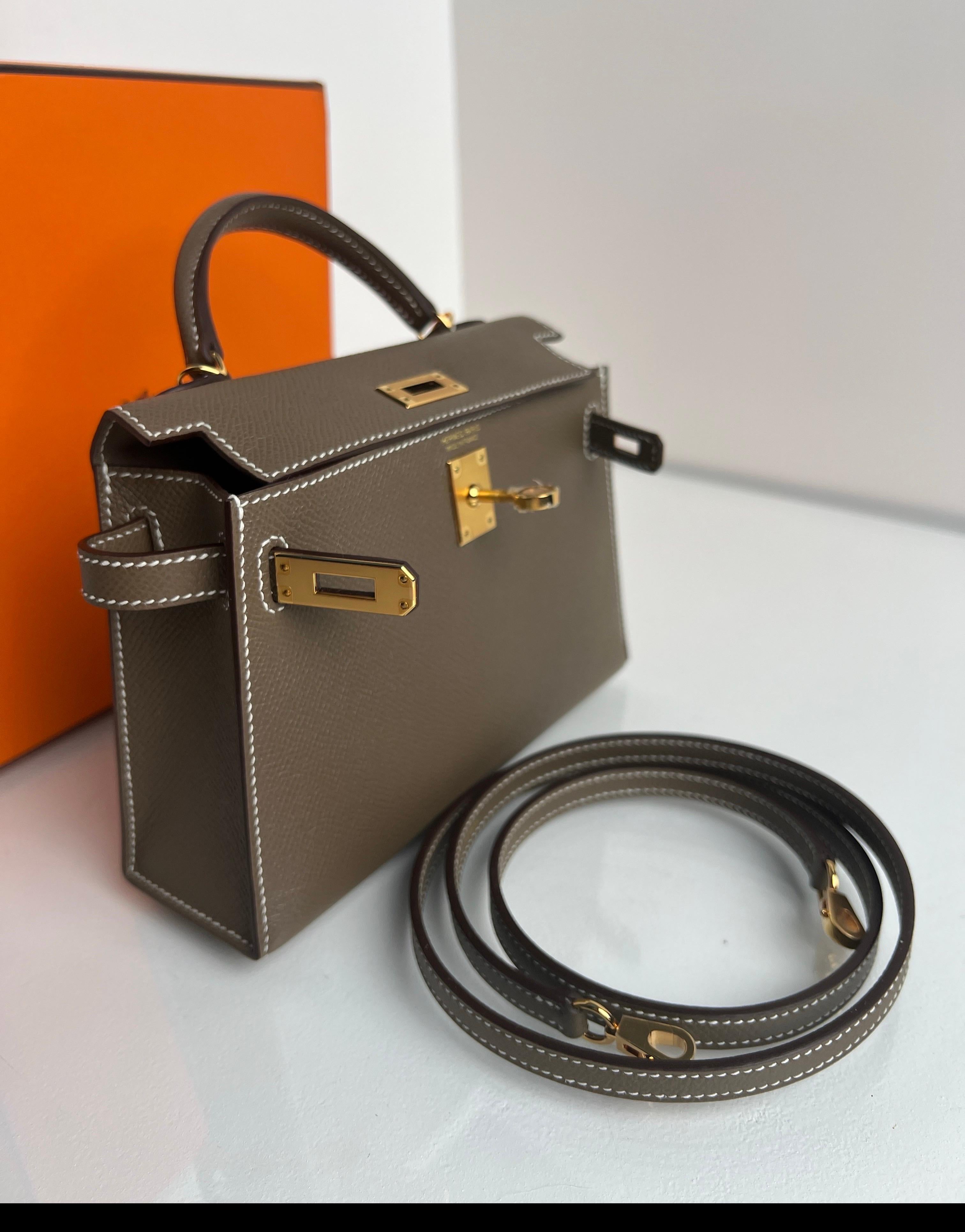 Hermes Etoupe Mini Kelly Bag en vente 12