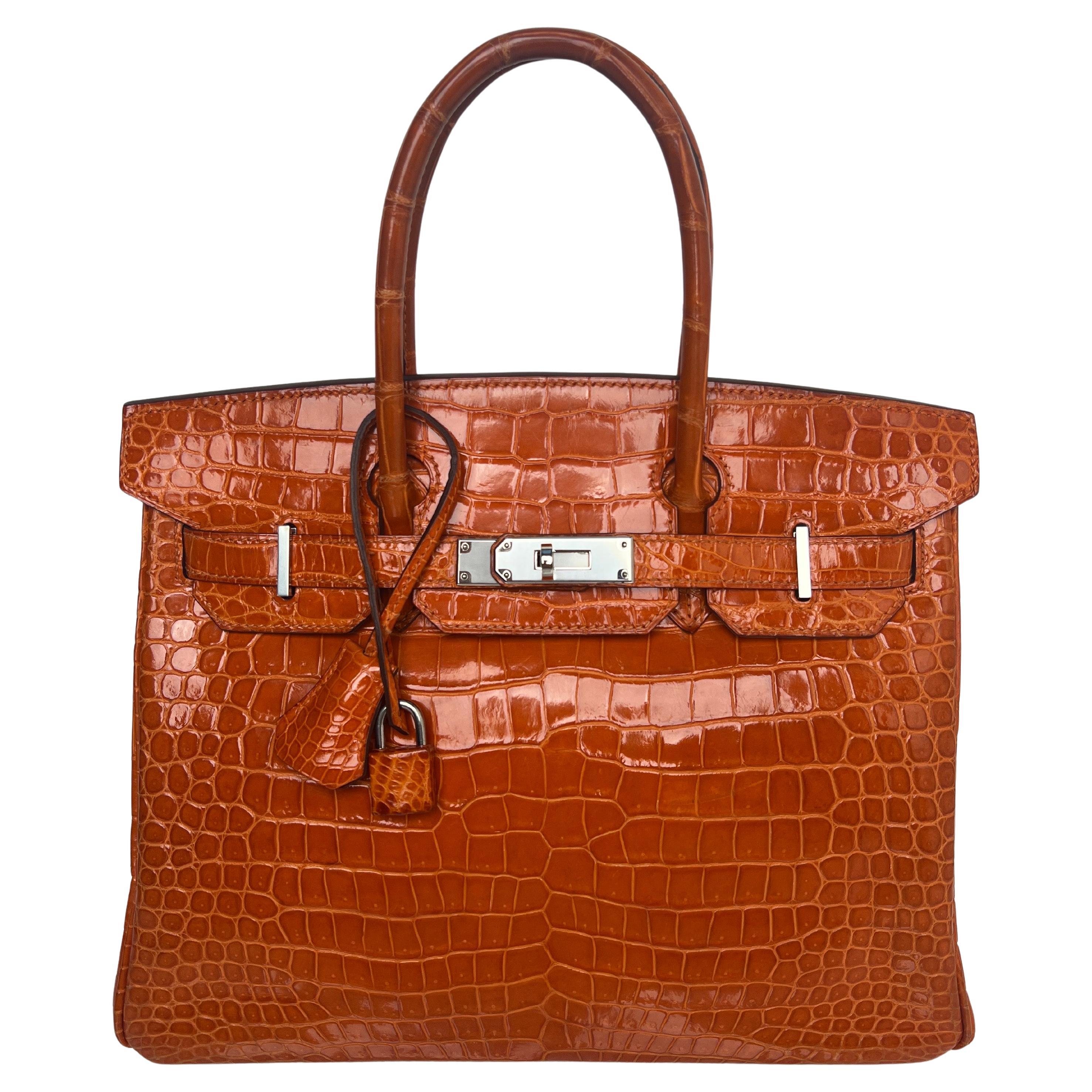 Hermes Sac Birkin 30 en crocodile orange brillant en vente